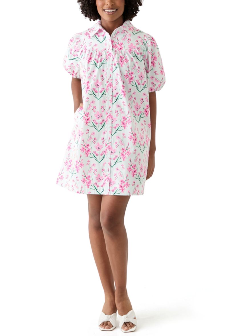 Womens Printed Button Short Dress