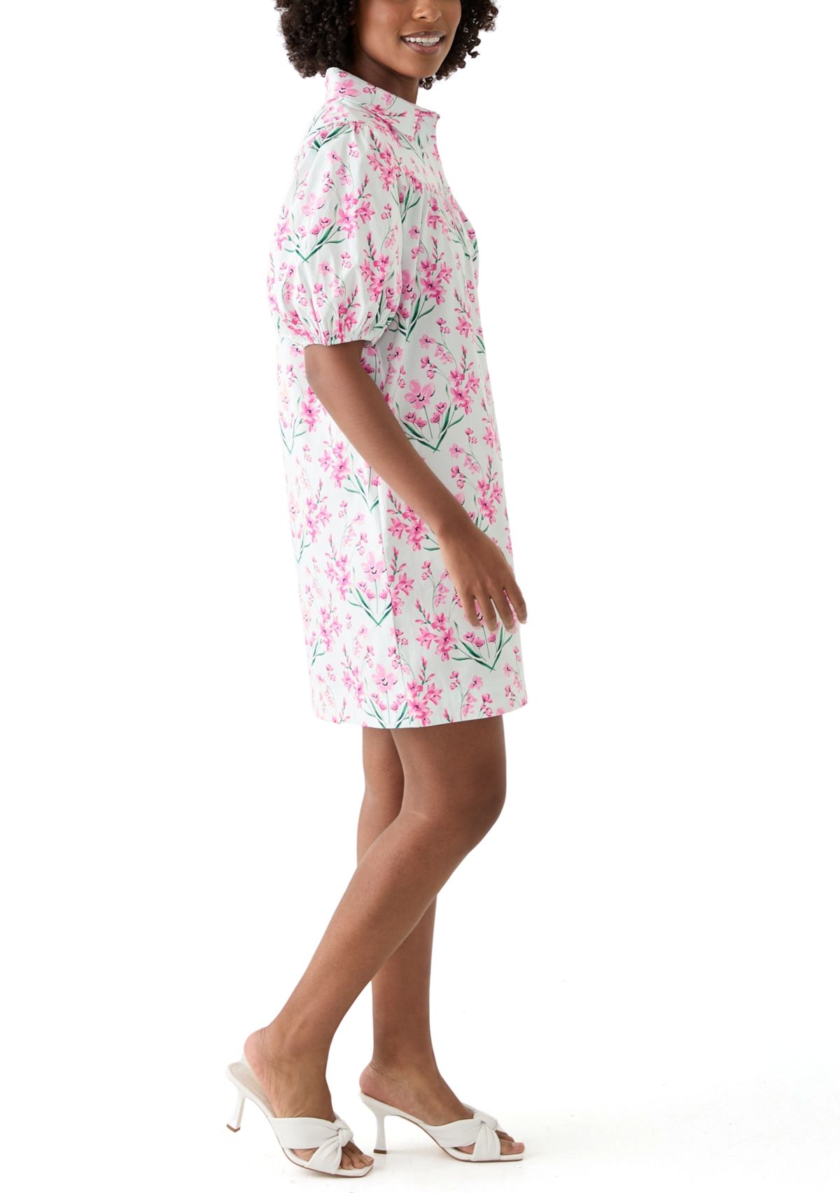 Womens Printed Button Short Dress