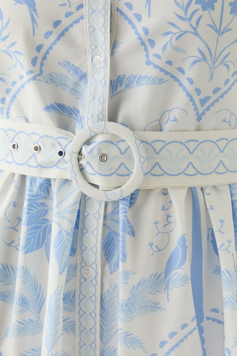 Womens Short Sleeve Embroidered Belted Midi Dress
