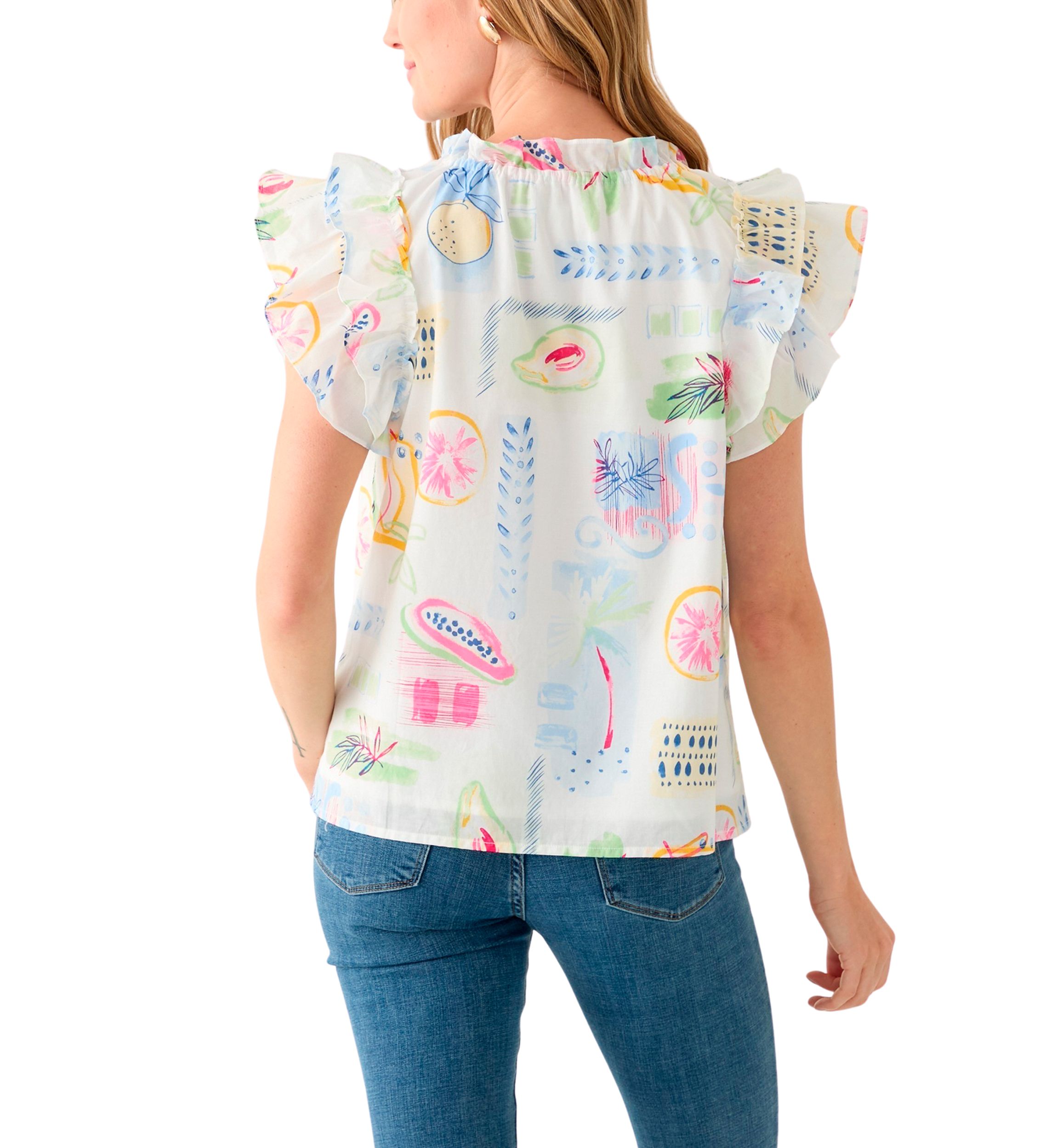 Petite Split Tie Front Flutter Sleeve Blouse