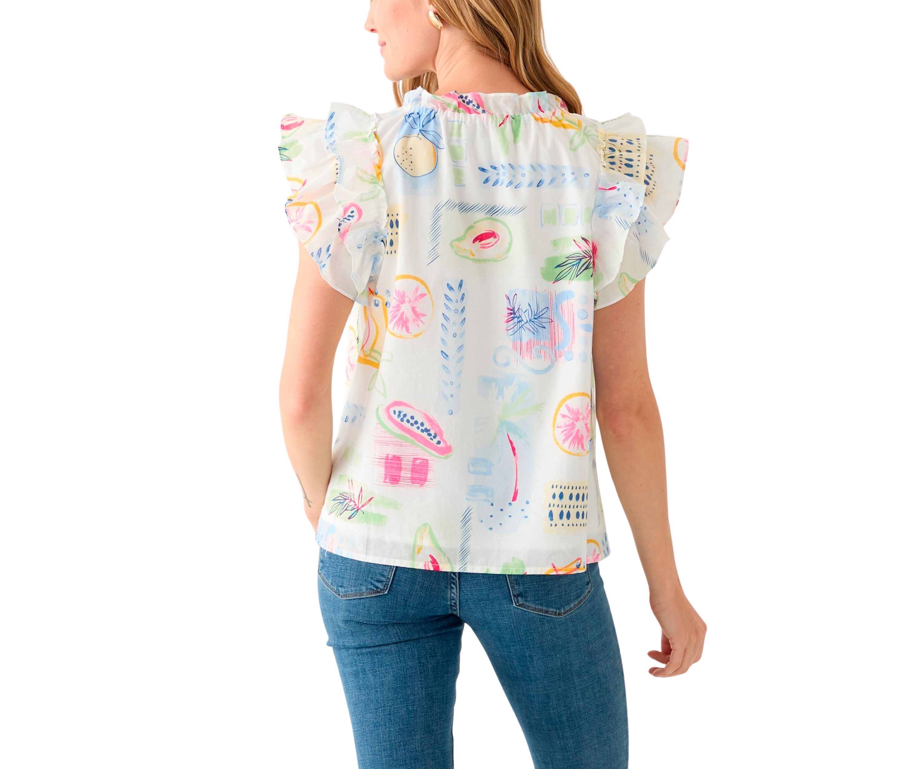Petite Split Tie Front Flutter Sleeve Blouse