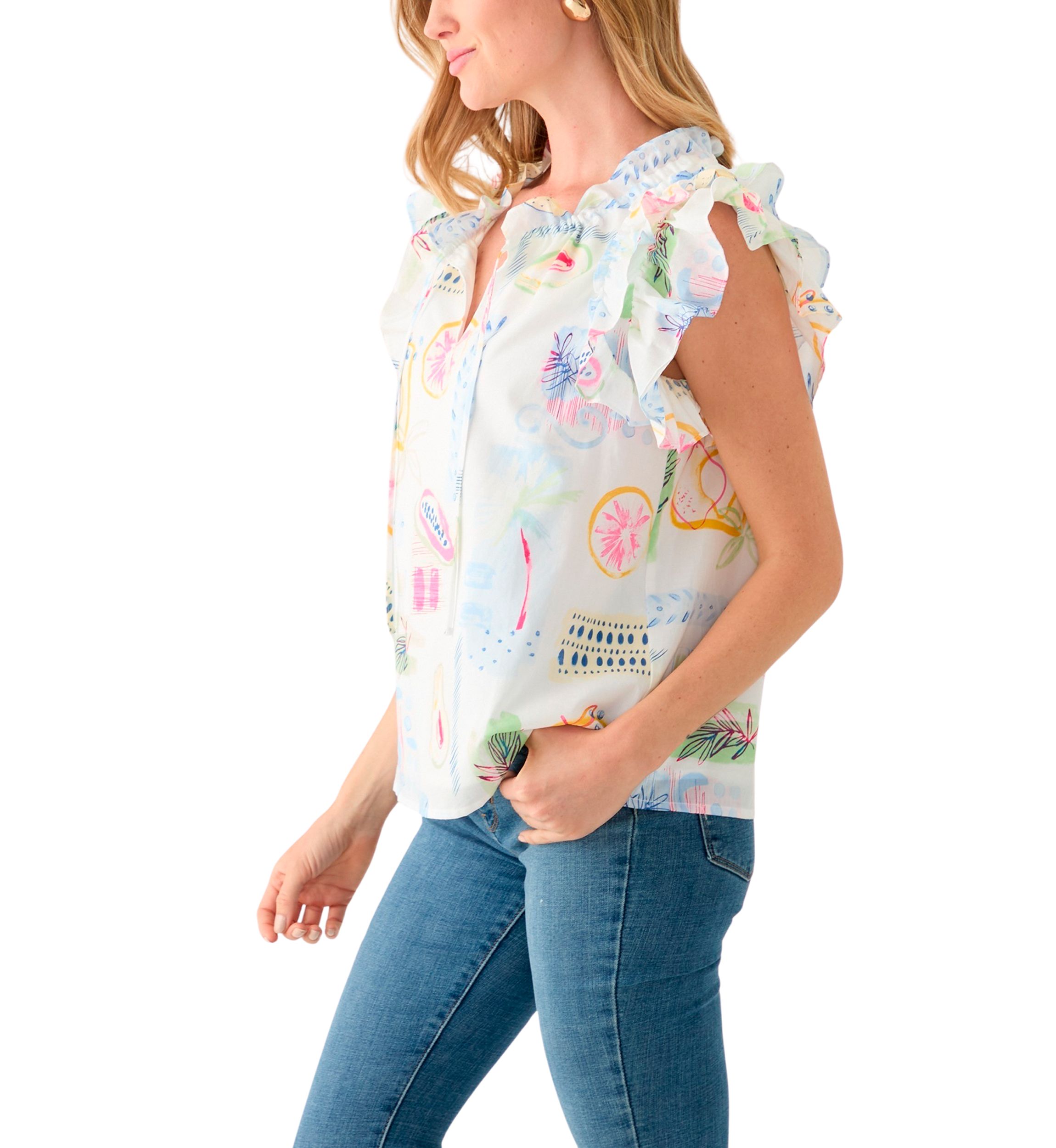Petite Split Tie Front Flutter Sleeve Blouse