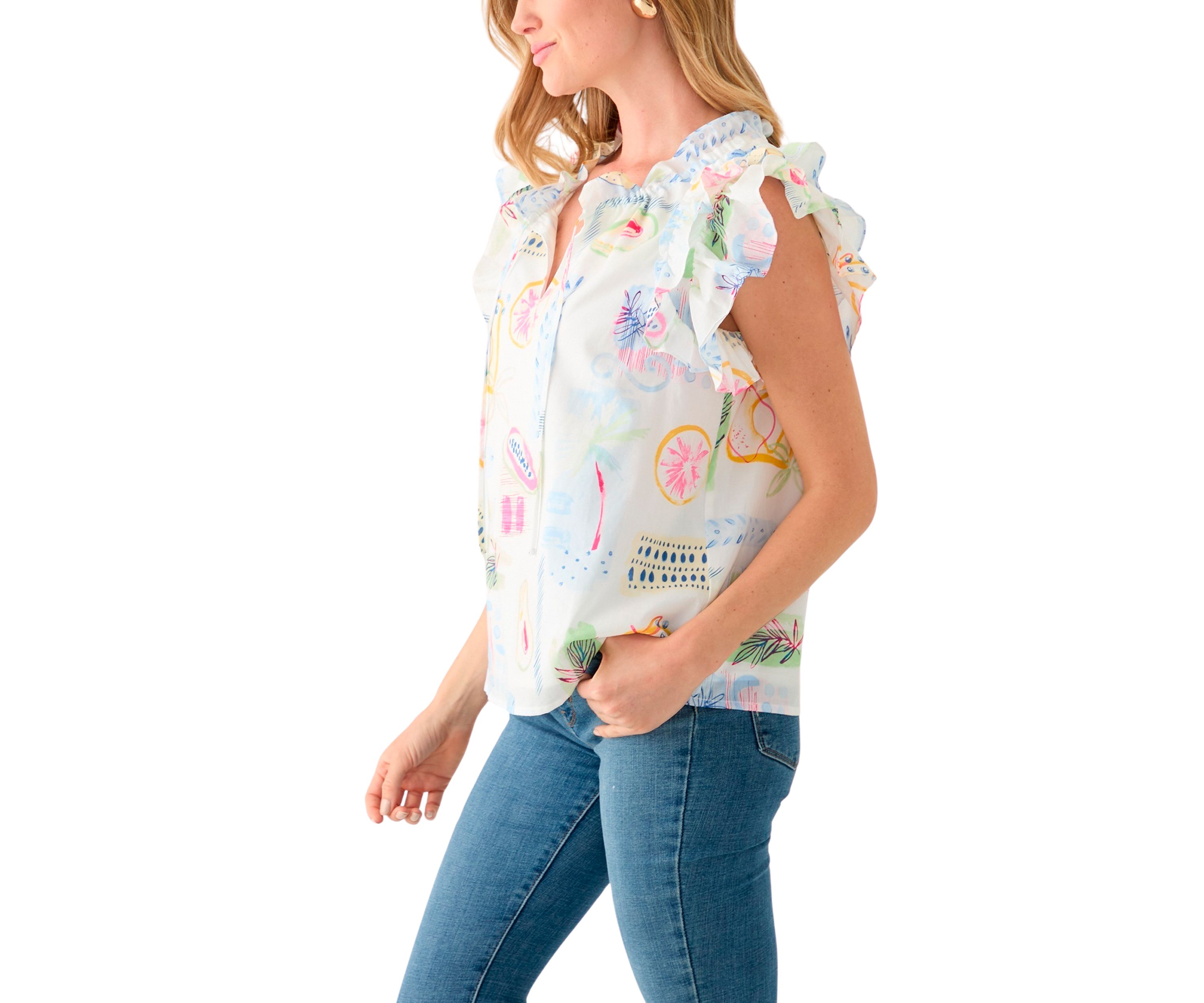 Petite Split Tie Front Flutter Sleeve Blouse
