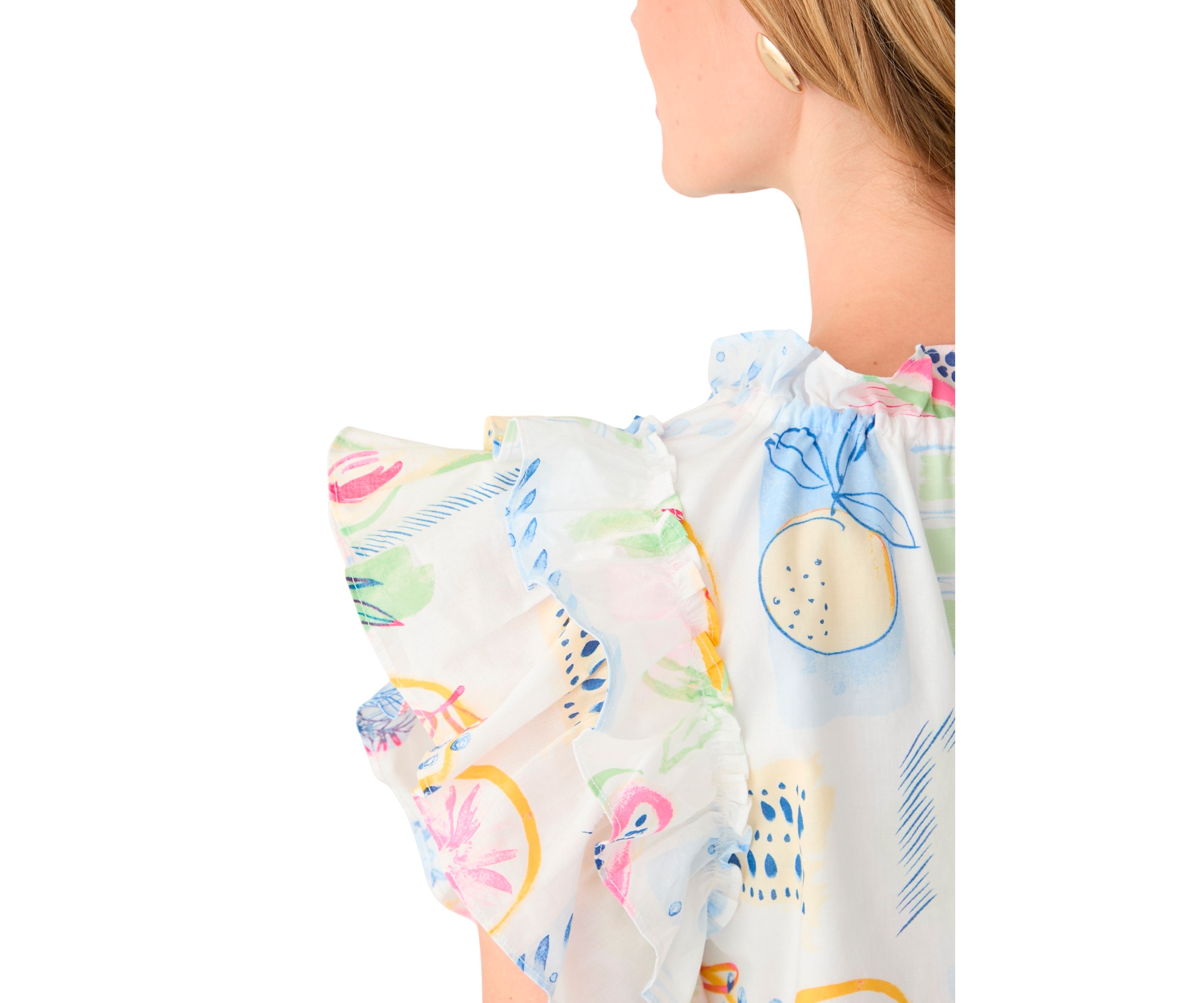 Petite Split Tie Front Flutter Sleeve Blouse