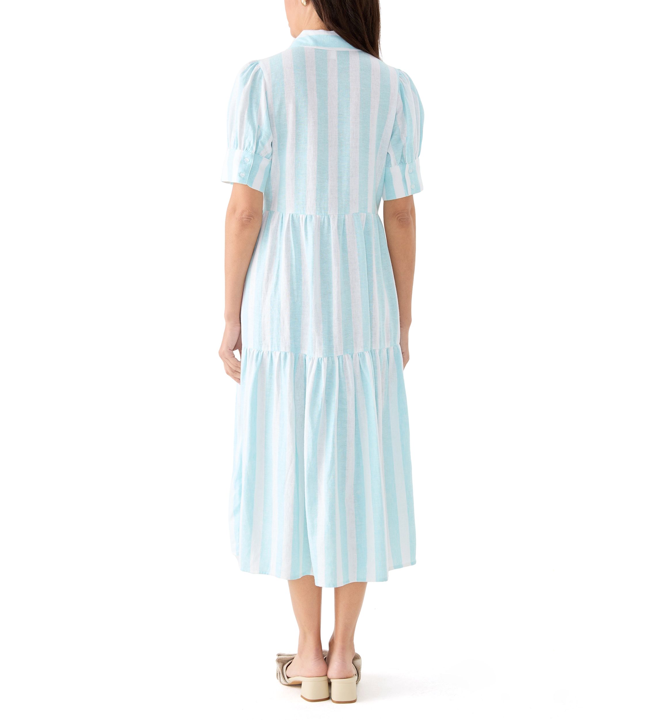 Womens Short Sleeve Tiered Striped Shirtdress 