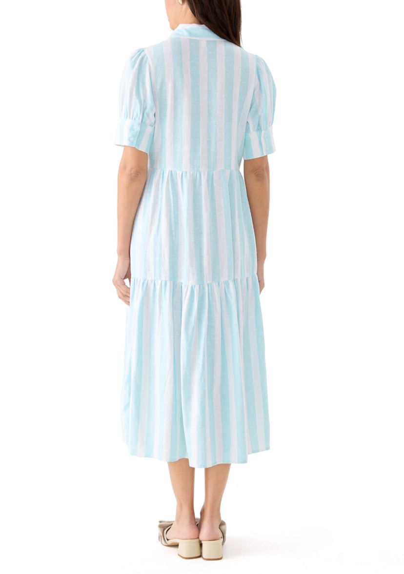 Womens Short Sleeve Tiered Striped Shirtdress 