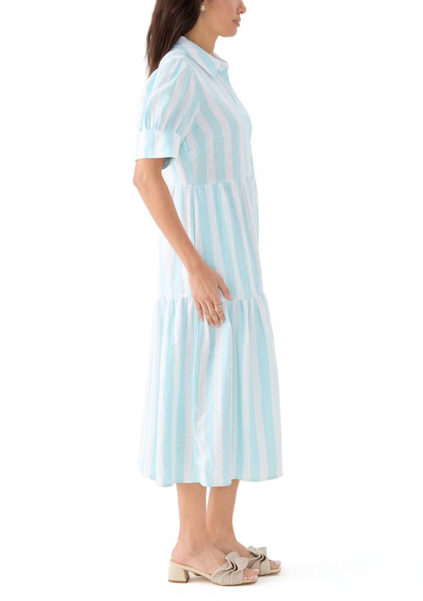 Womens Short Sleeve Tiered Striped Shirtdress 