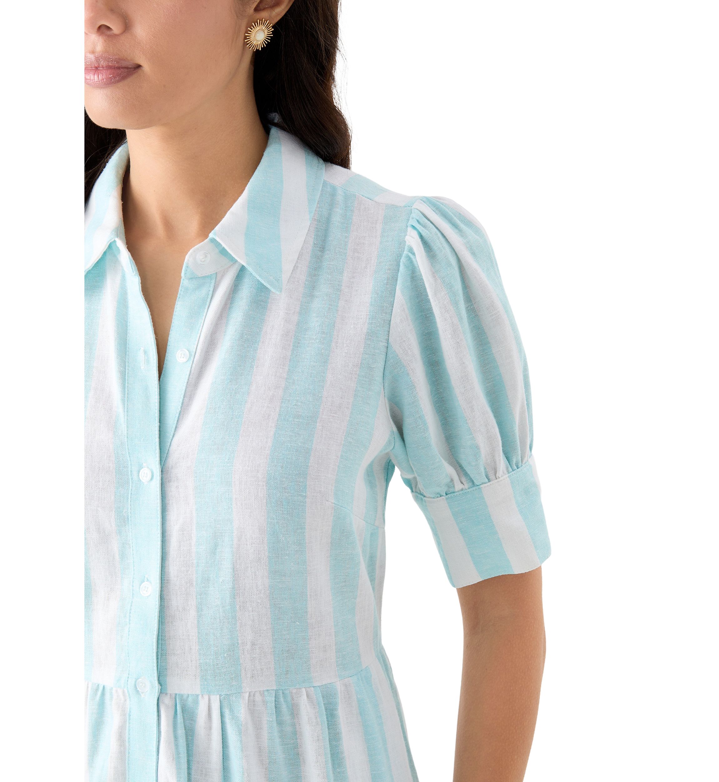 Womens Short Sleeve Tiered Striped Shirtdress 