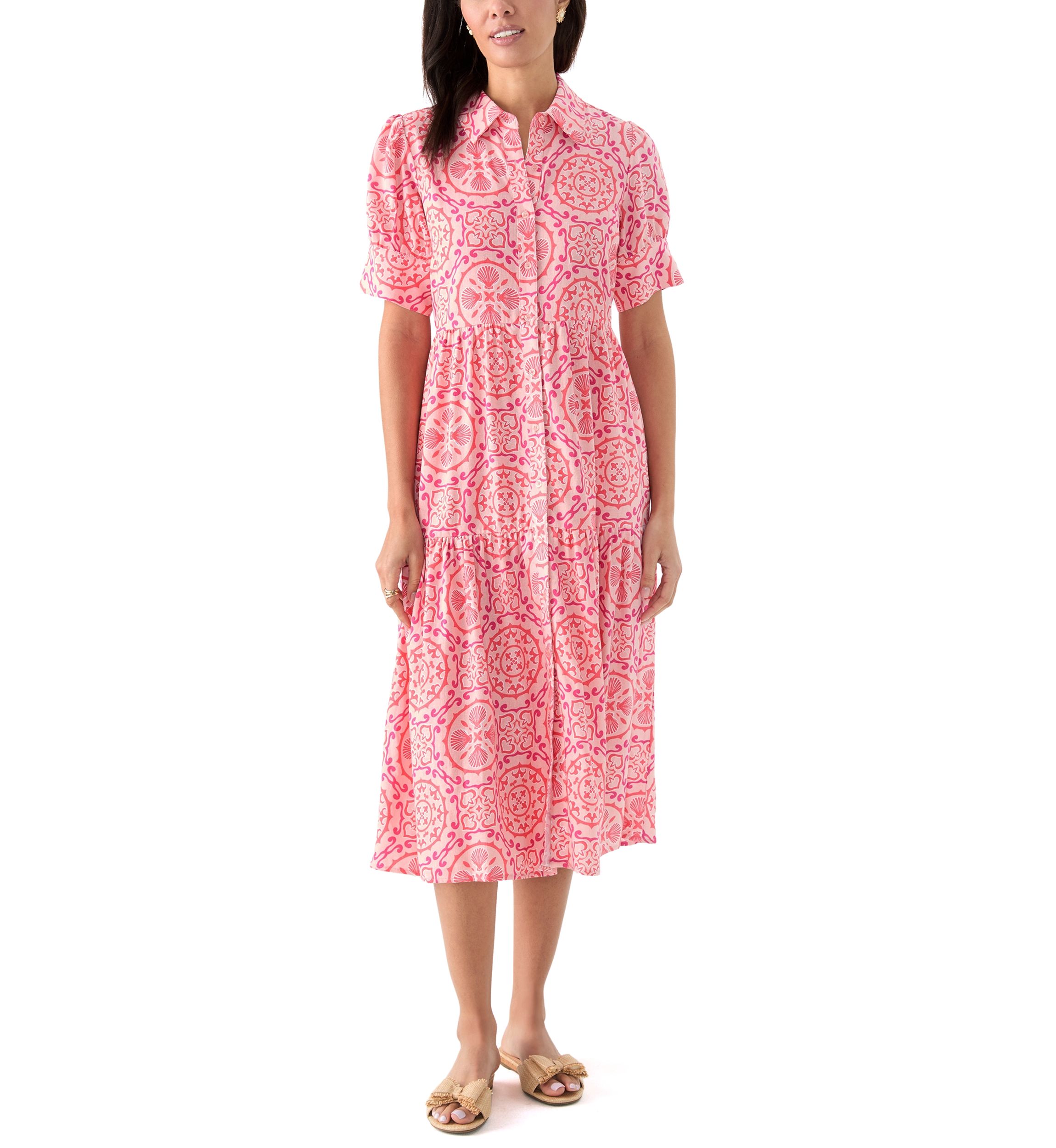 Womens Short Sleeve Tiered Shirtdress 