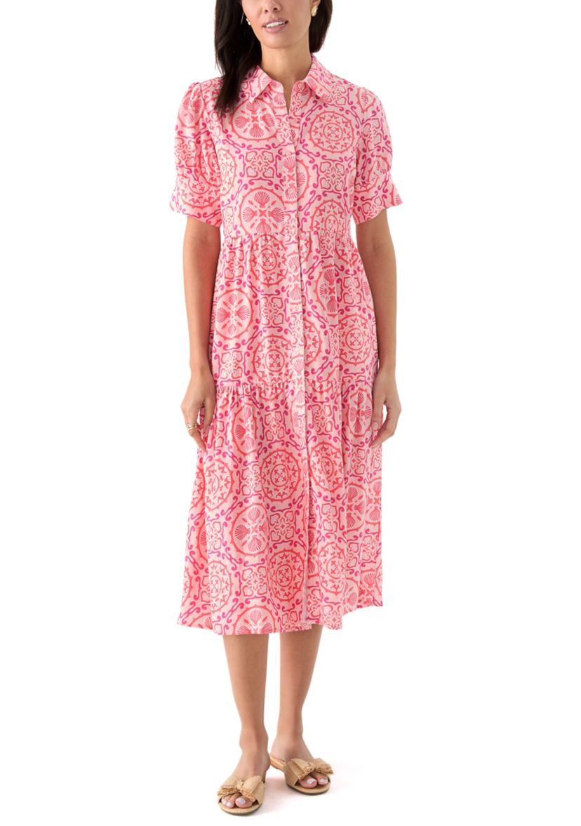 Womens Short Sleeve Tiered Shirtdress 