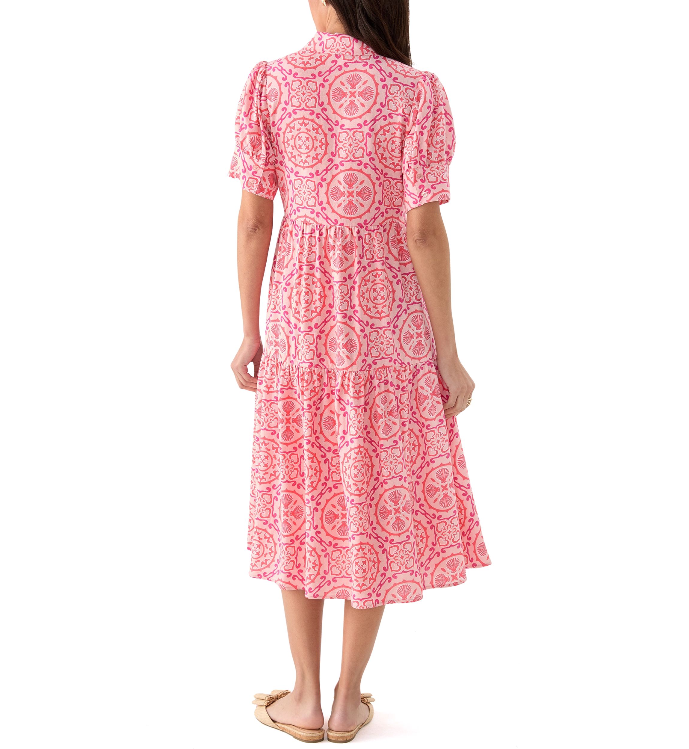 Womens Short Sleeve Tiered Shirtdress 