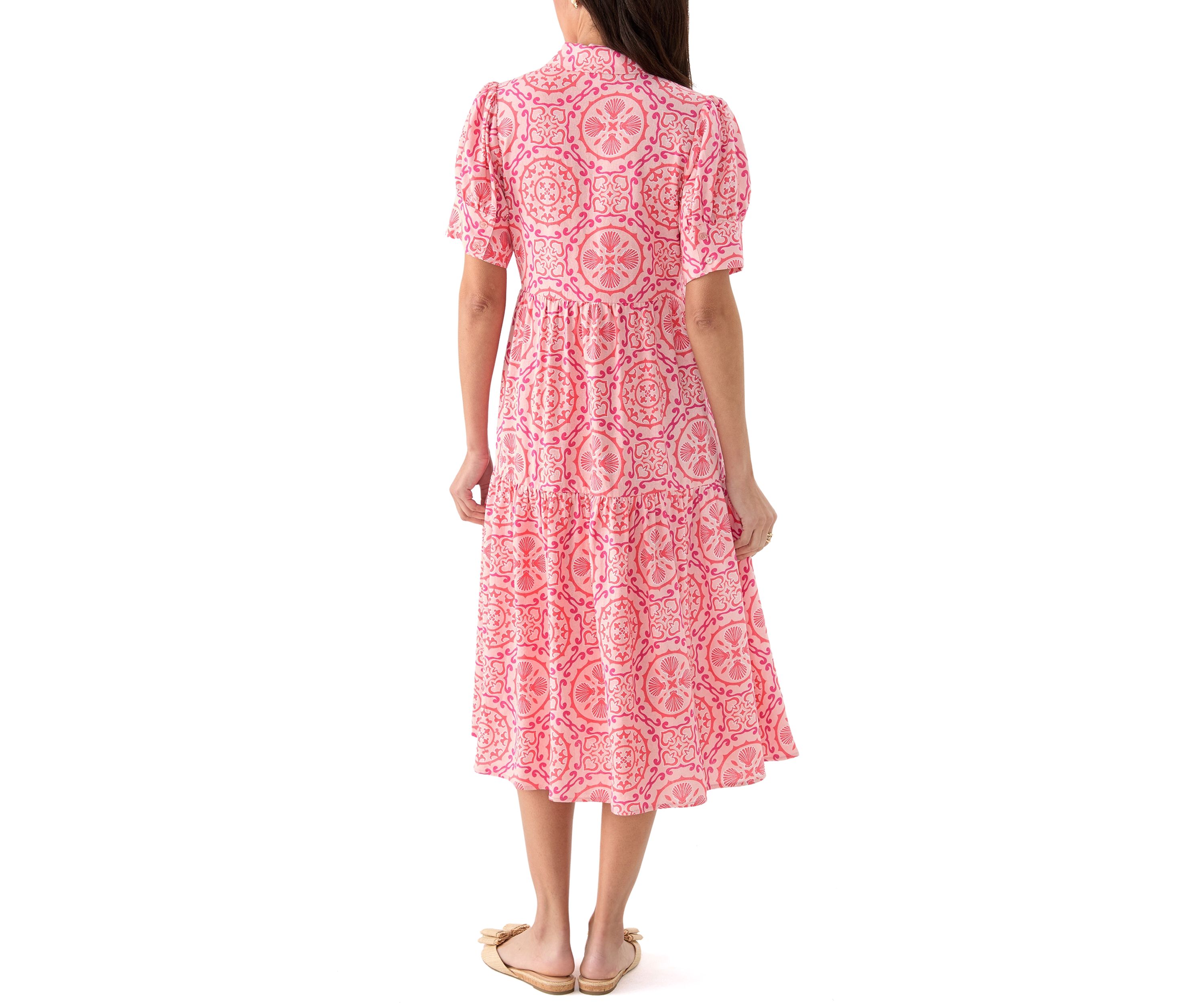 Womens Short Sleeve Tiered Shirtdress 