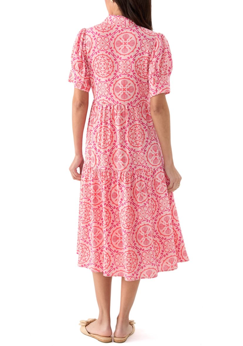 Womens Short Sleeve Tiered Shirtdress 