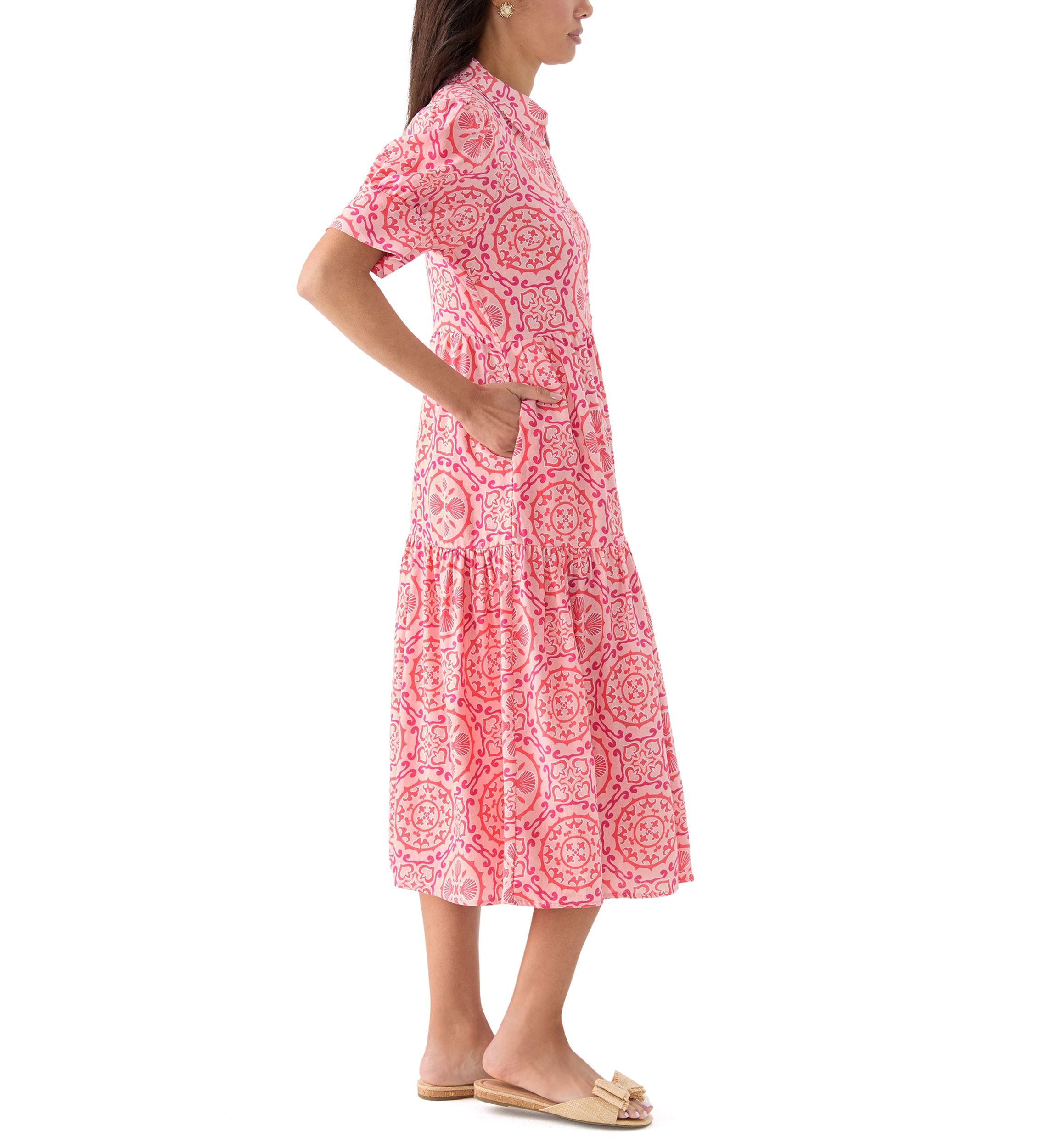 Womens Short Sleeve Tiered Shirtdress 