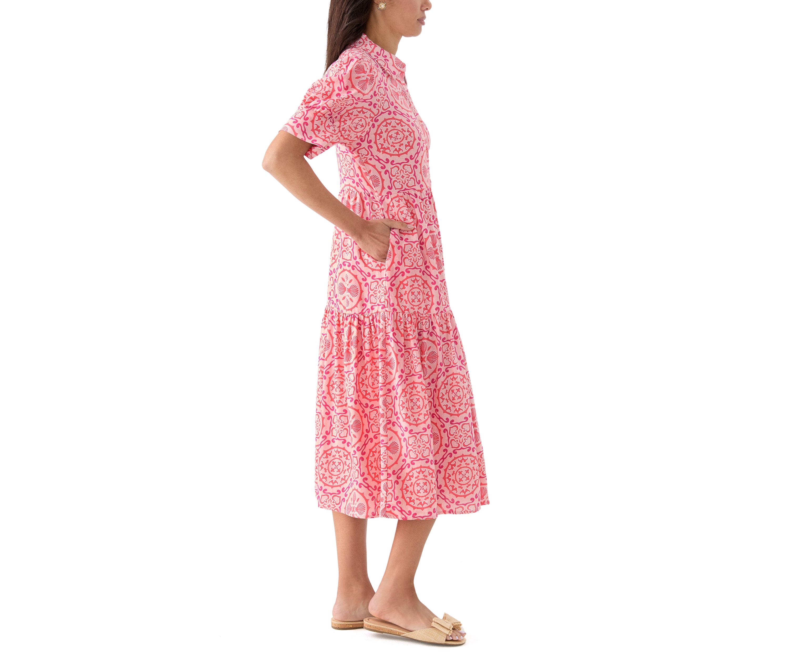 Womens Short Sleeve Tiered Shirtdress 