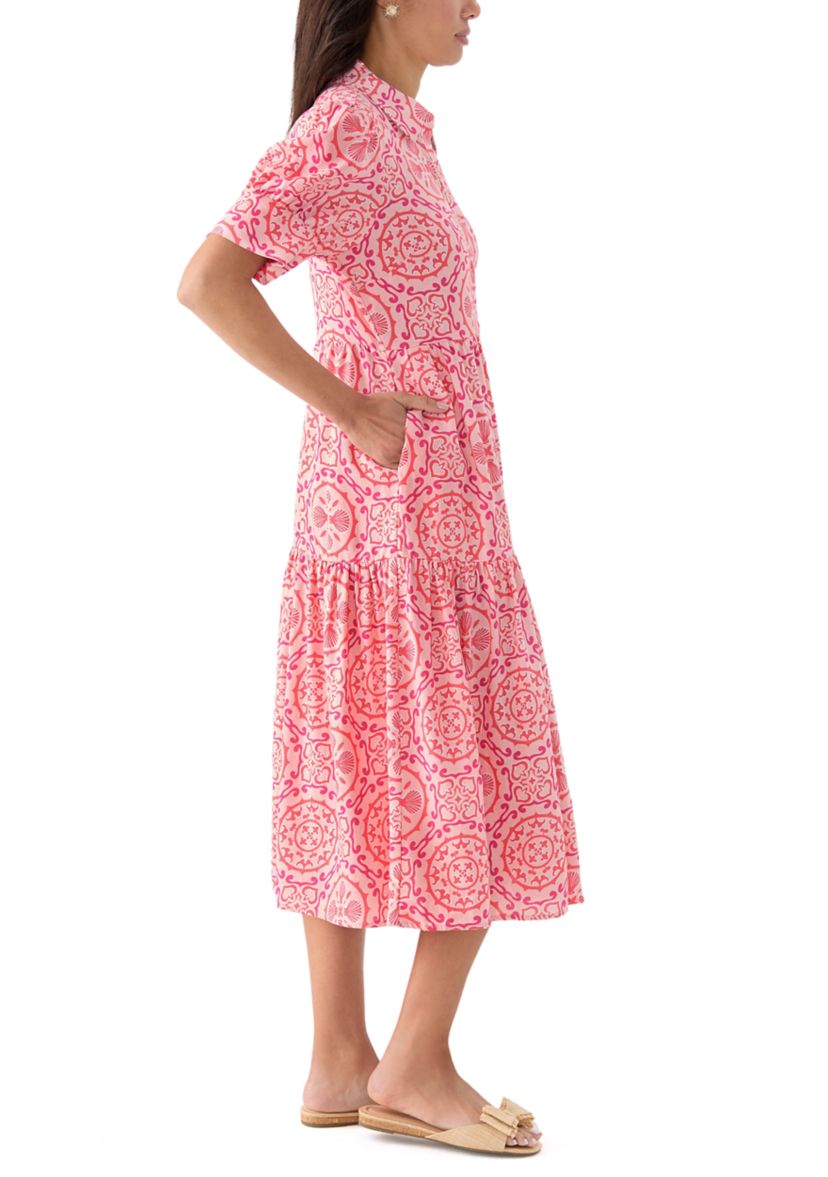 Womens Short Sleeve Tiered Shirtdress 