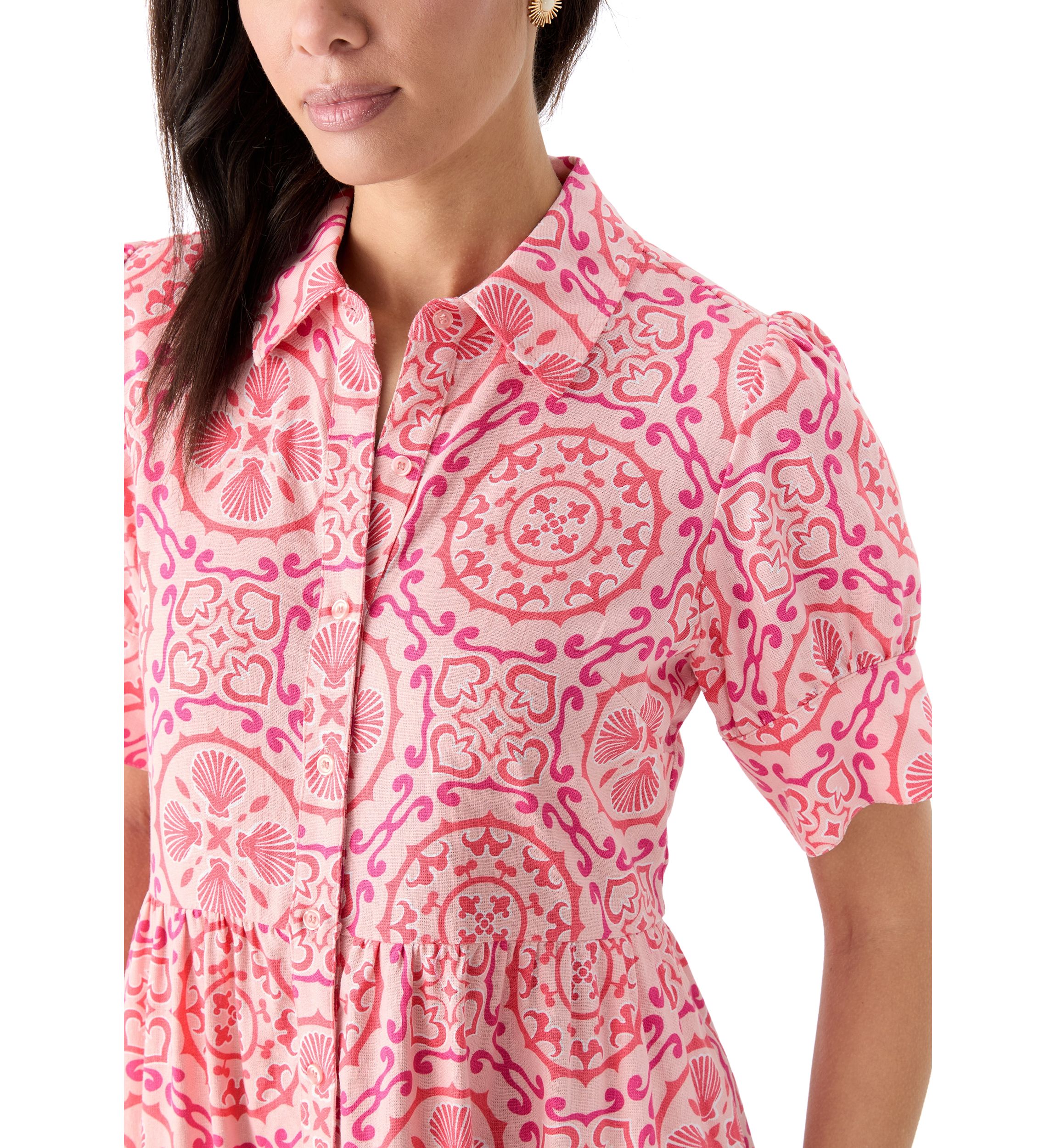 Womens Short Sleeve Tiered Shirtdress 