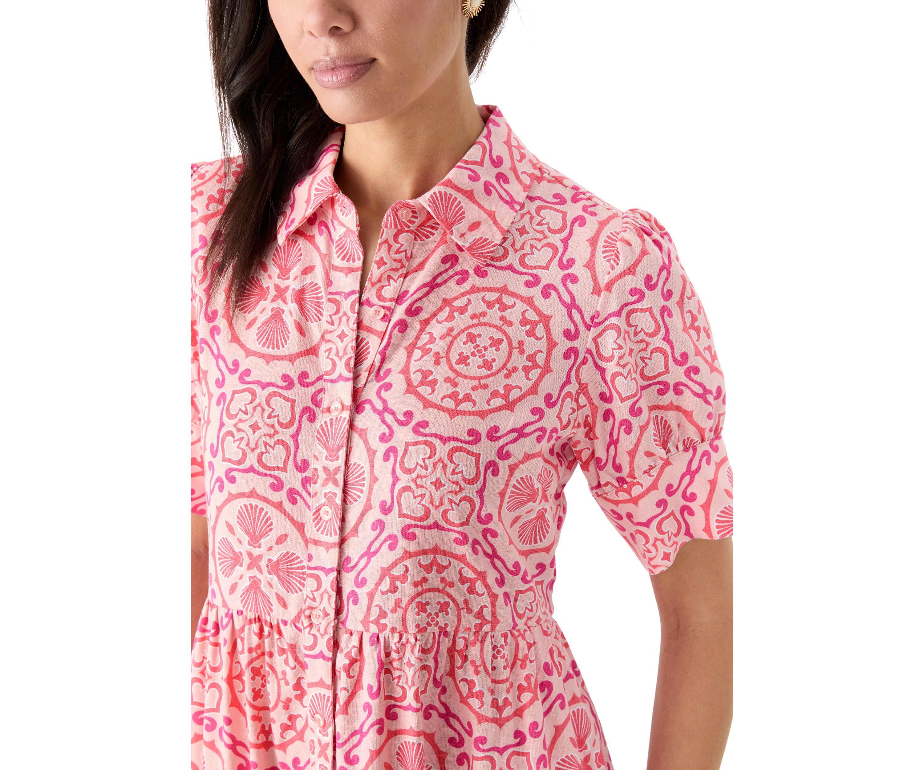 Womens Short Sleeve Tiered Shirtdress 