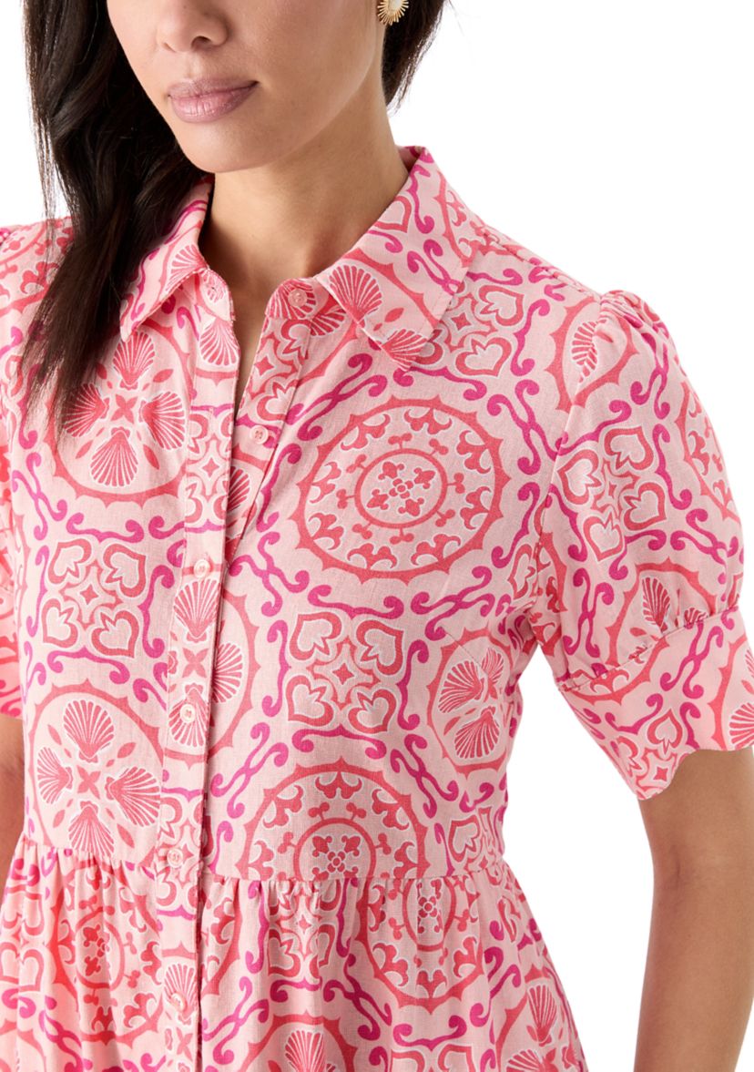 Womens Short Sleeve Tiered Shirtdress 