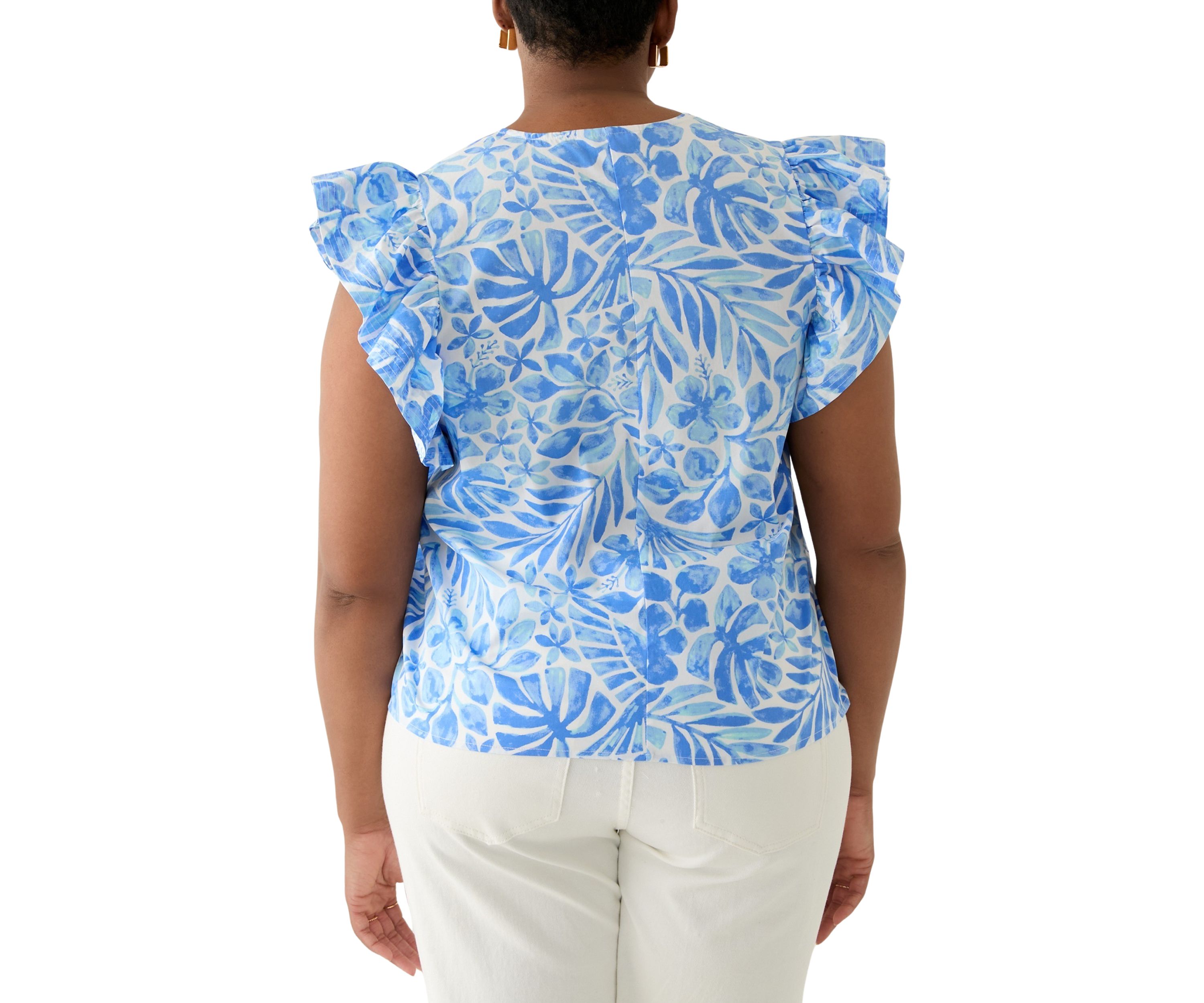 Plus Size Ruffle Split Neck Woven Blouse