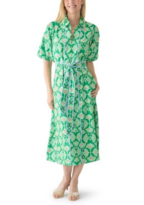 Crown & Ivy Women's Belted Midi Shirtdress, Green, XS