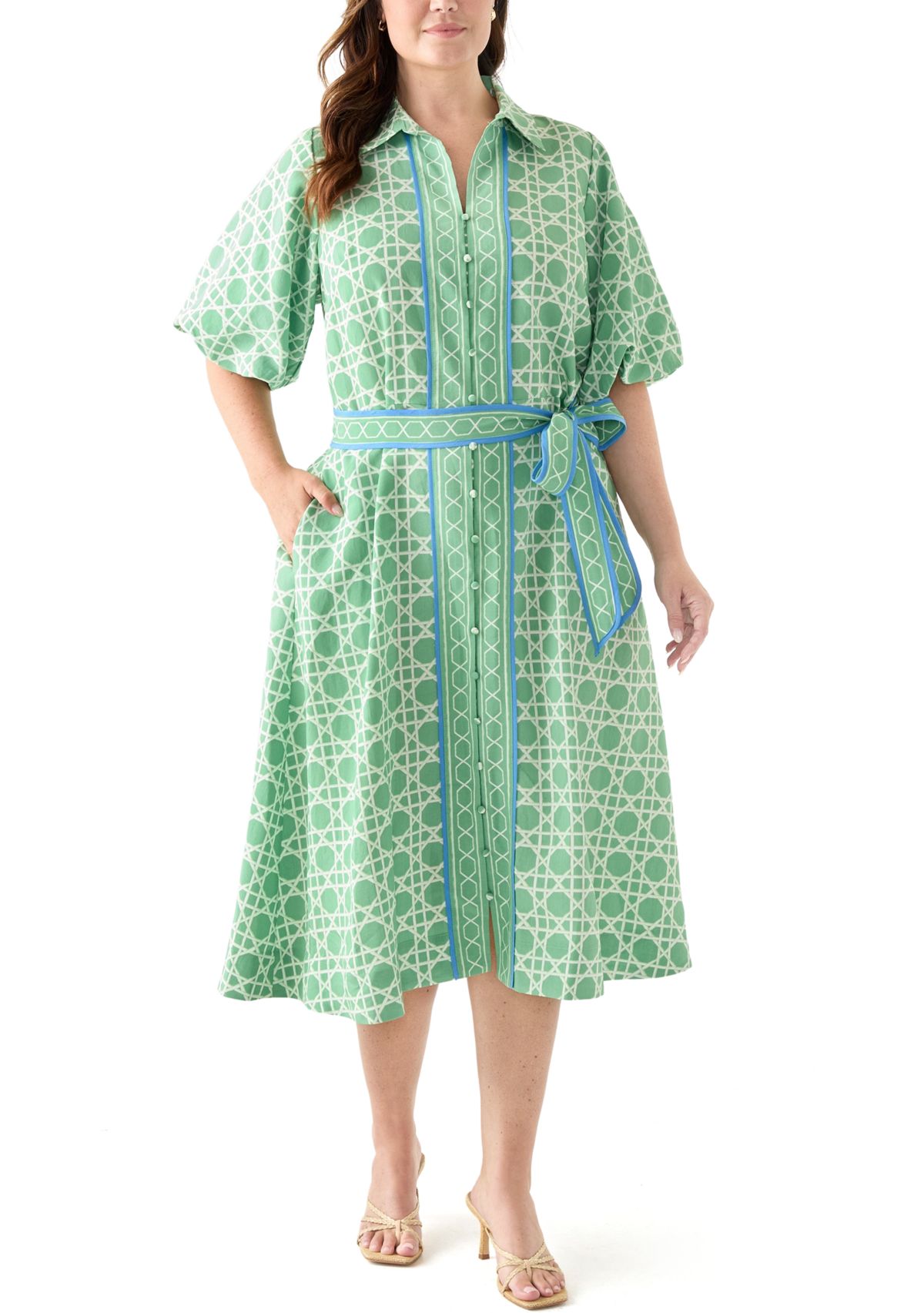 Plus Size Puff Sleeve Printed Maxi Dress