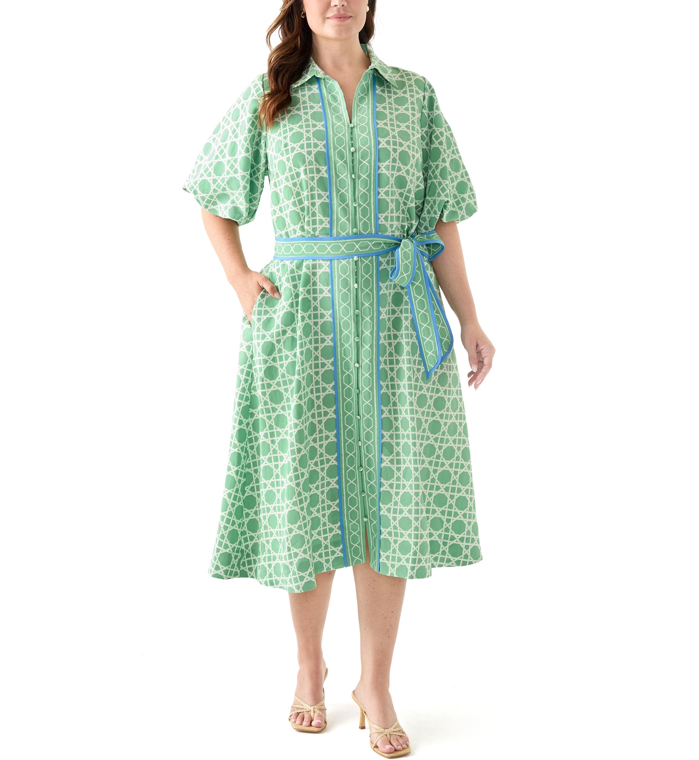 Plus Size Puff Sleeve Printed Maxi Dress