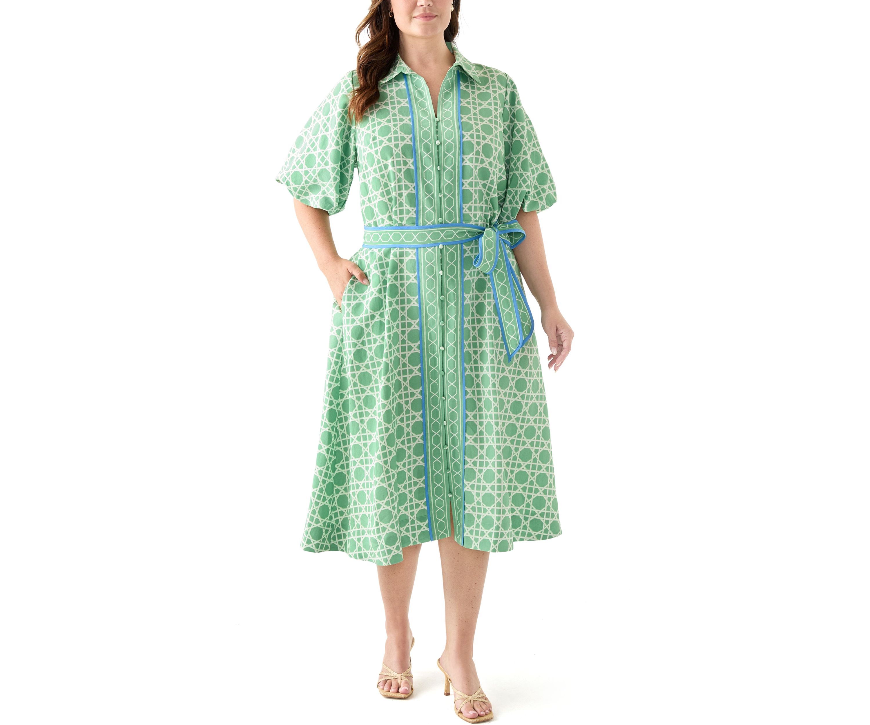 Plus Size Puff Sleeve Printed Maxi Dress