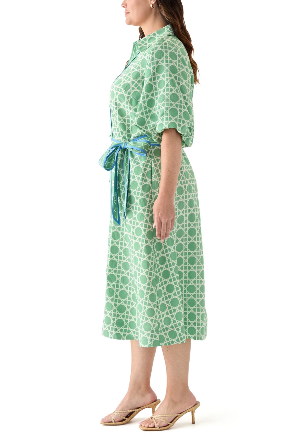 Plus Size Puff Sleeve Printed Maxi Dress