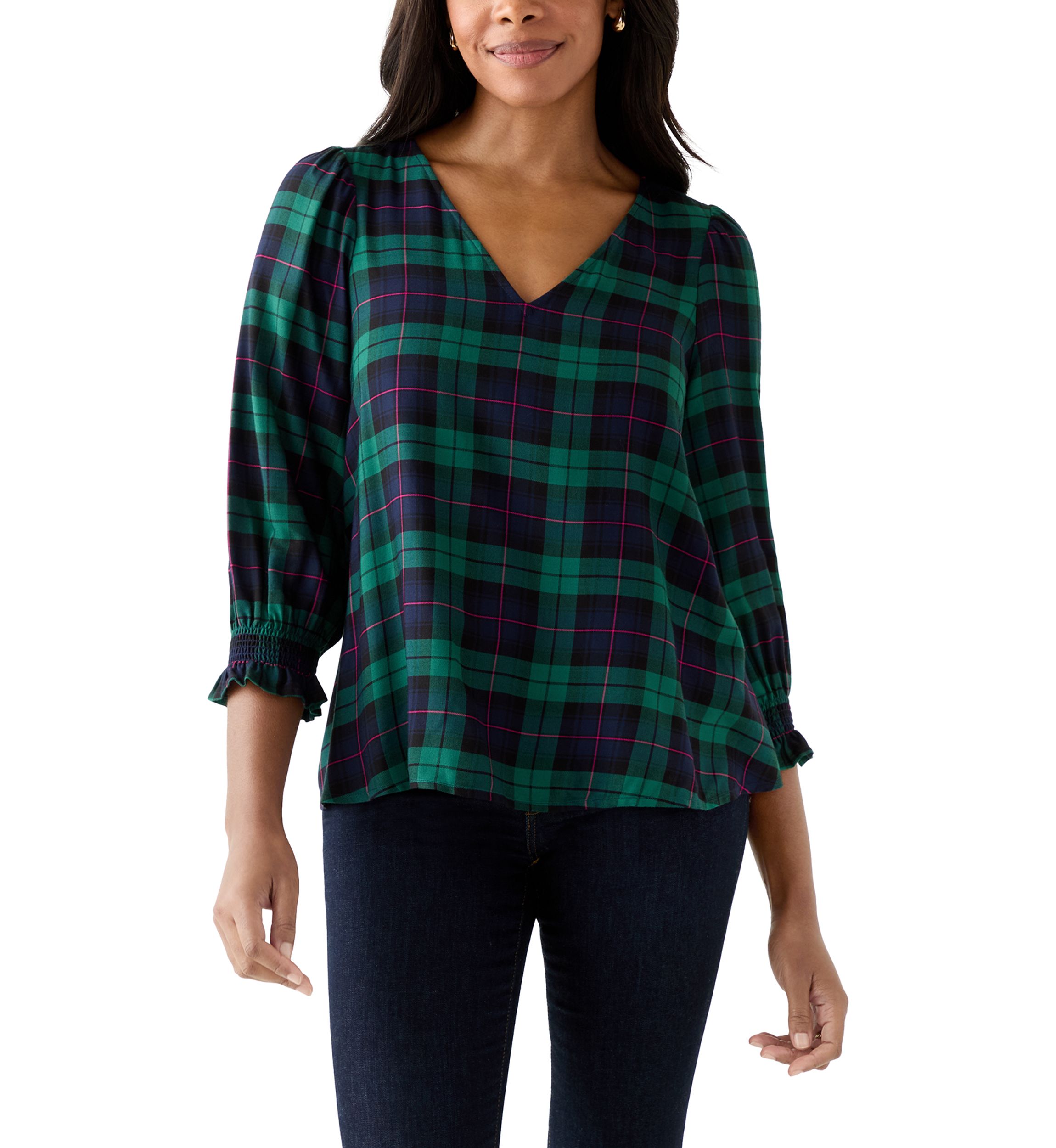 Womens 3/4 Sleeve Woven Print Blouse