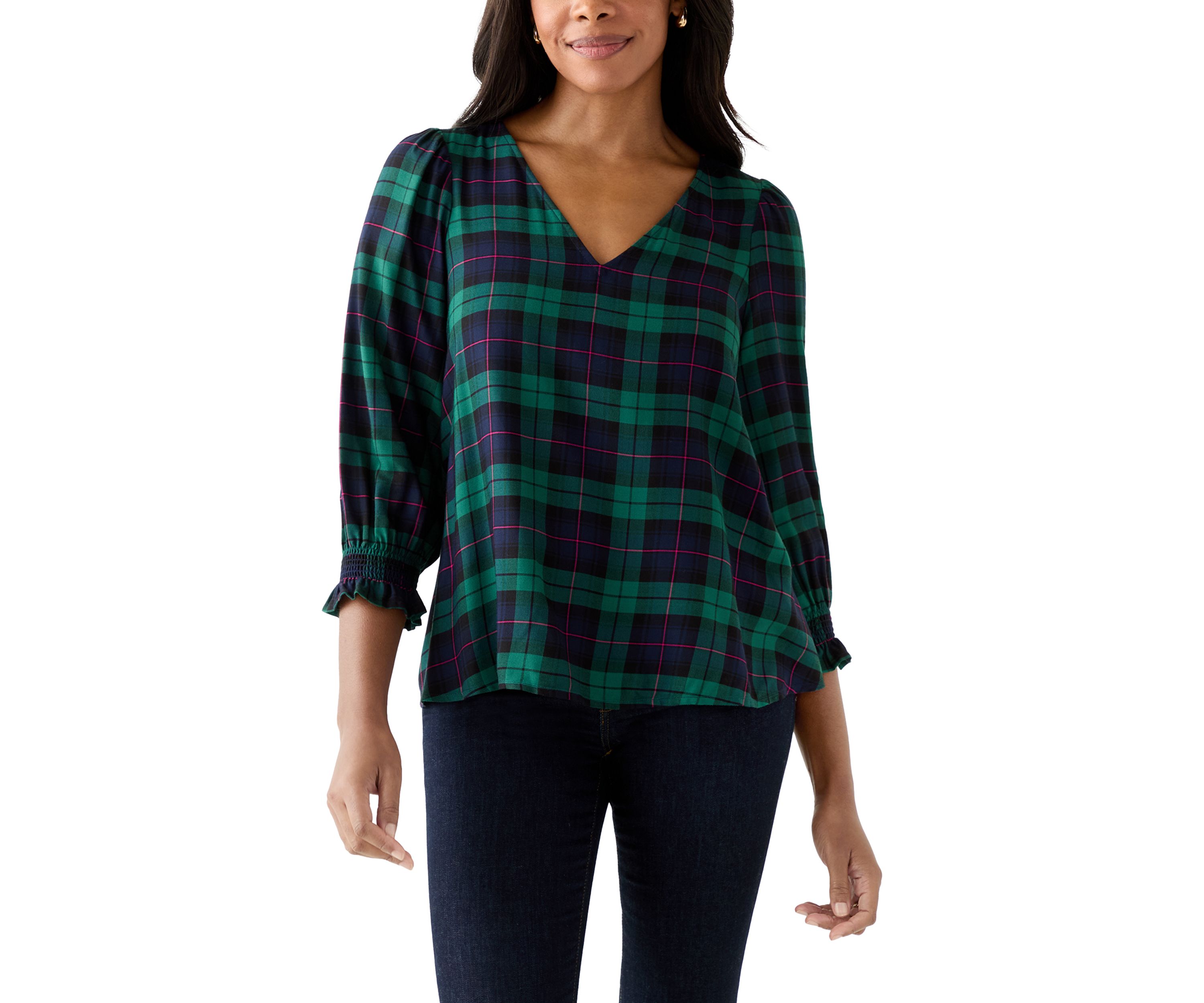 Womens 3/4 Sleeve Woven Print Blouse