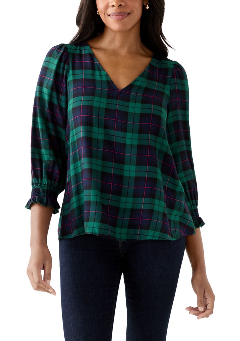 Womens 3/4 Sleeve Woven Print Blouse