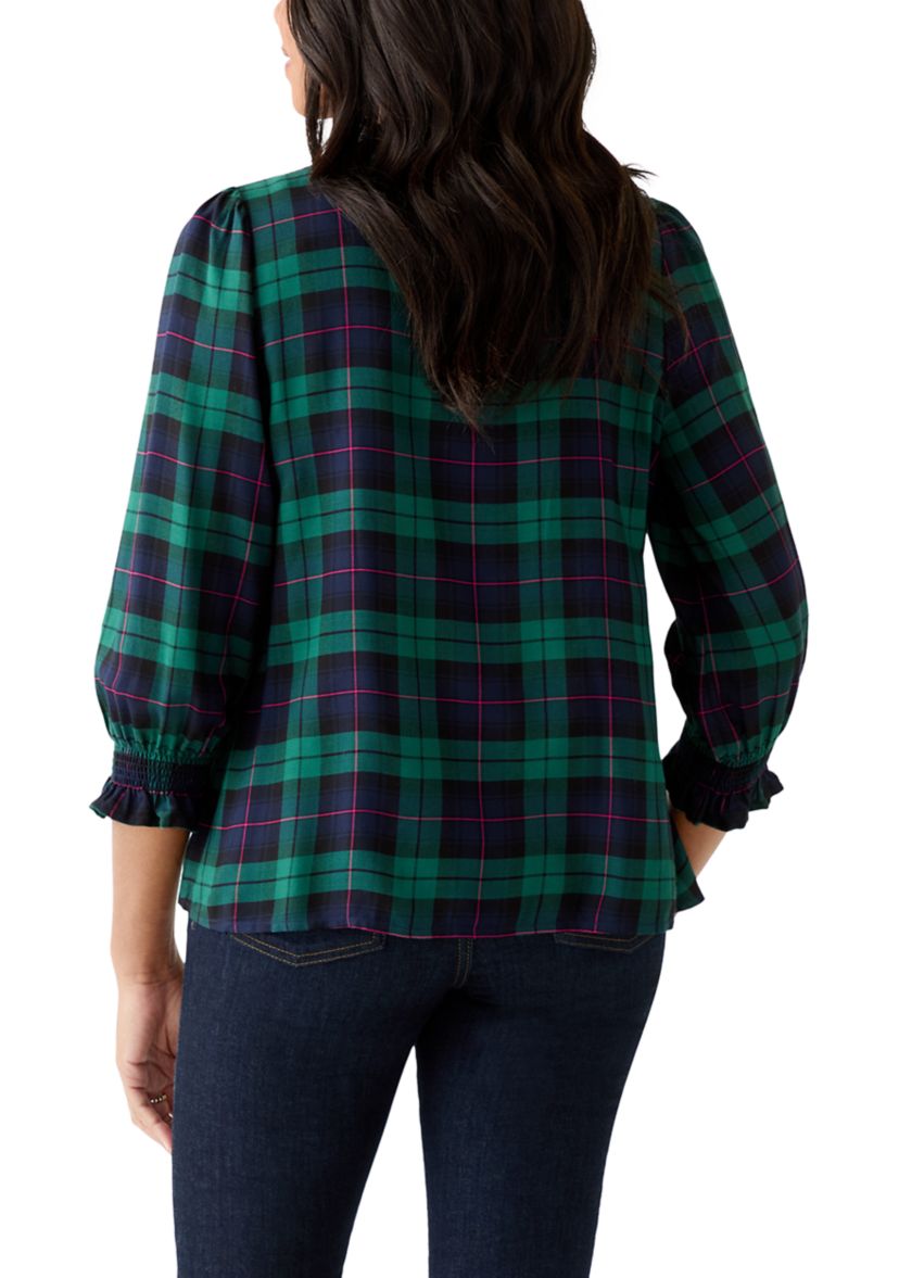 Womens 3/4 Sleeve Woven Print Blouse