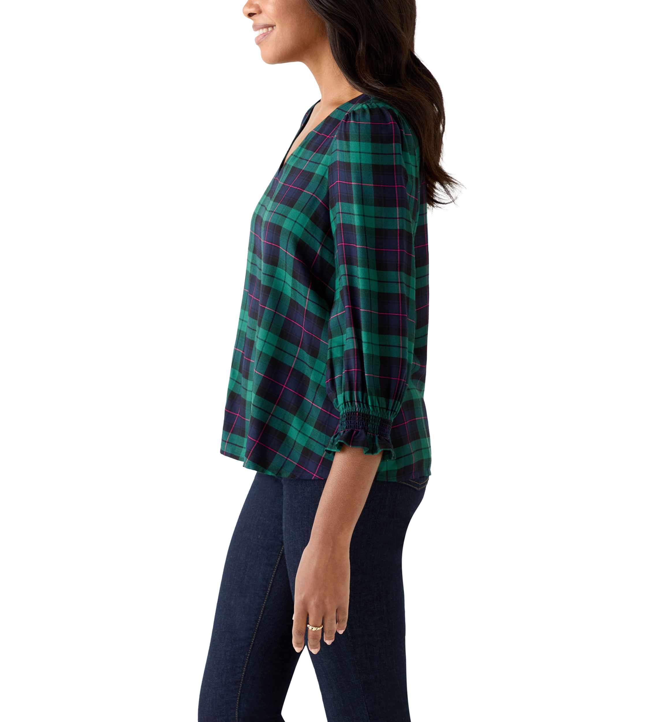 Womens 3/4 Sleeve Woven Print Blouse