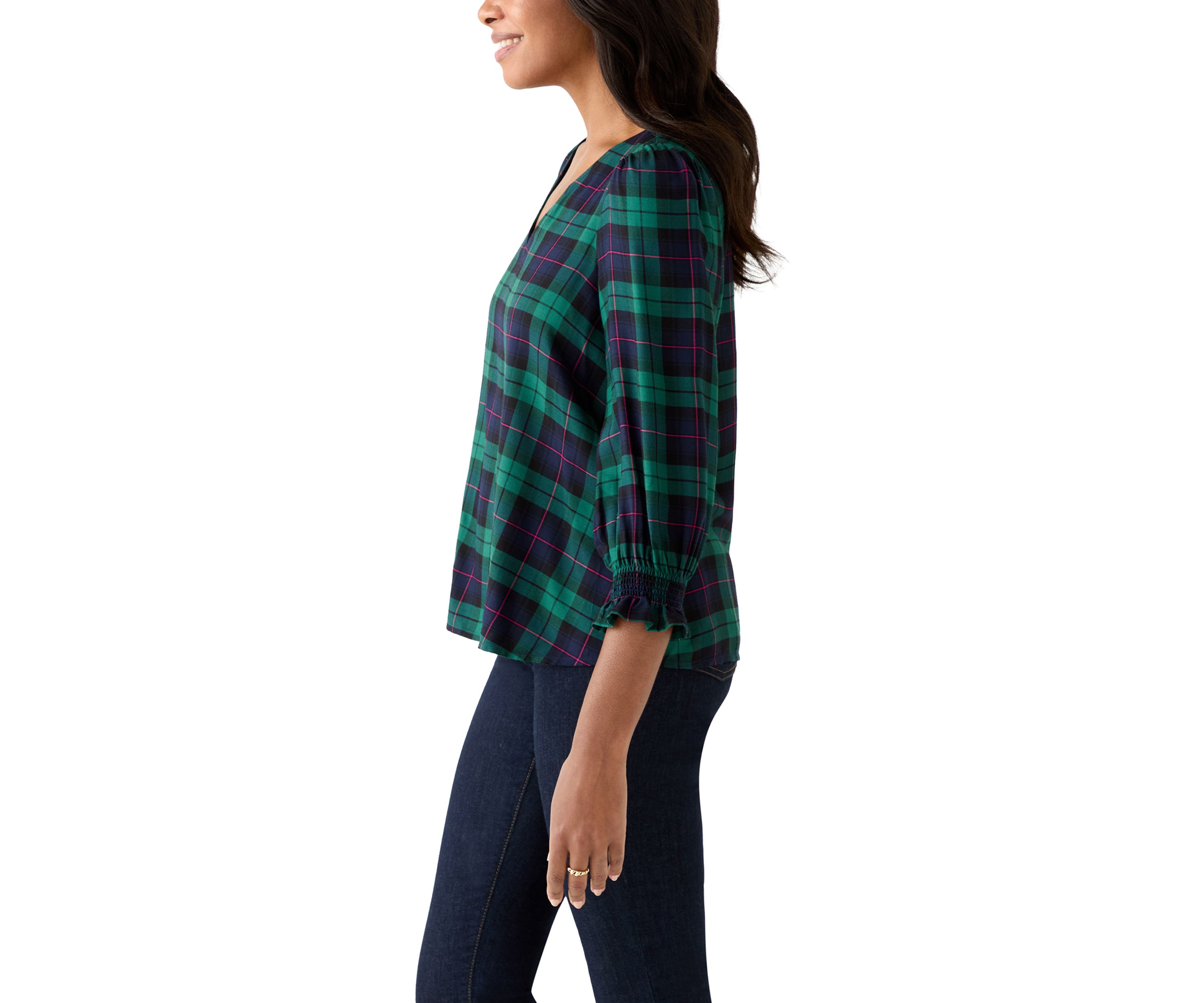 Womens 3/4 Sleeve Woven Print Blouse
