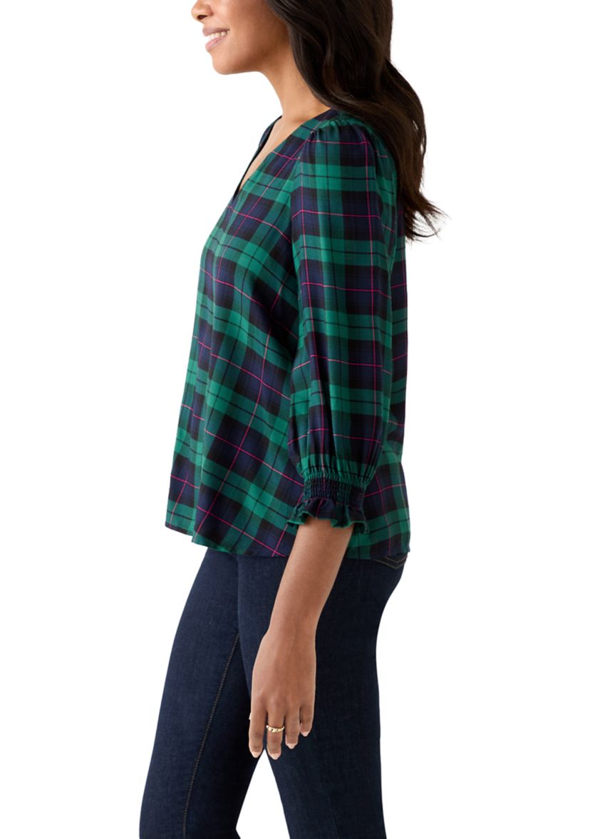 Womens 3/4 Sleeve Woven Print Blouse