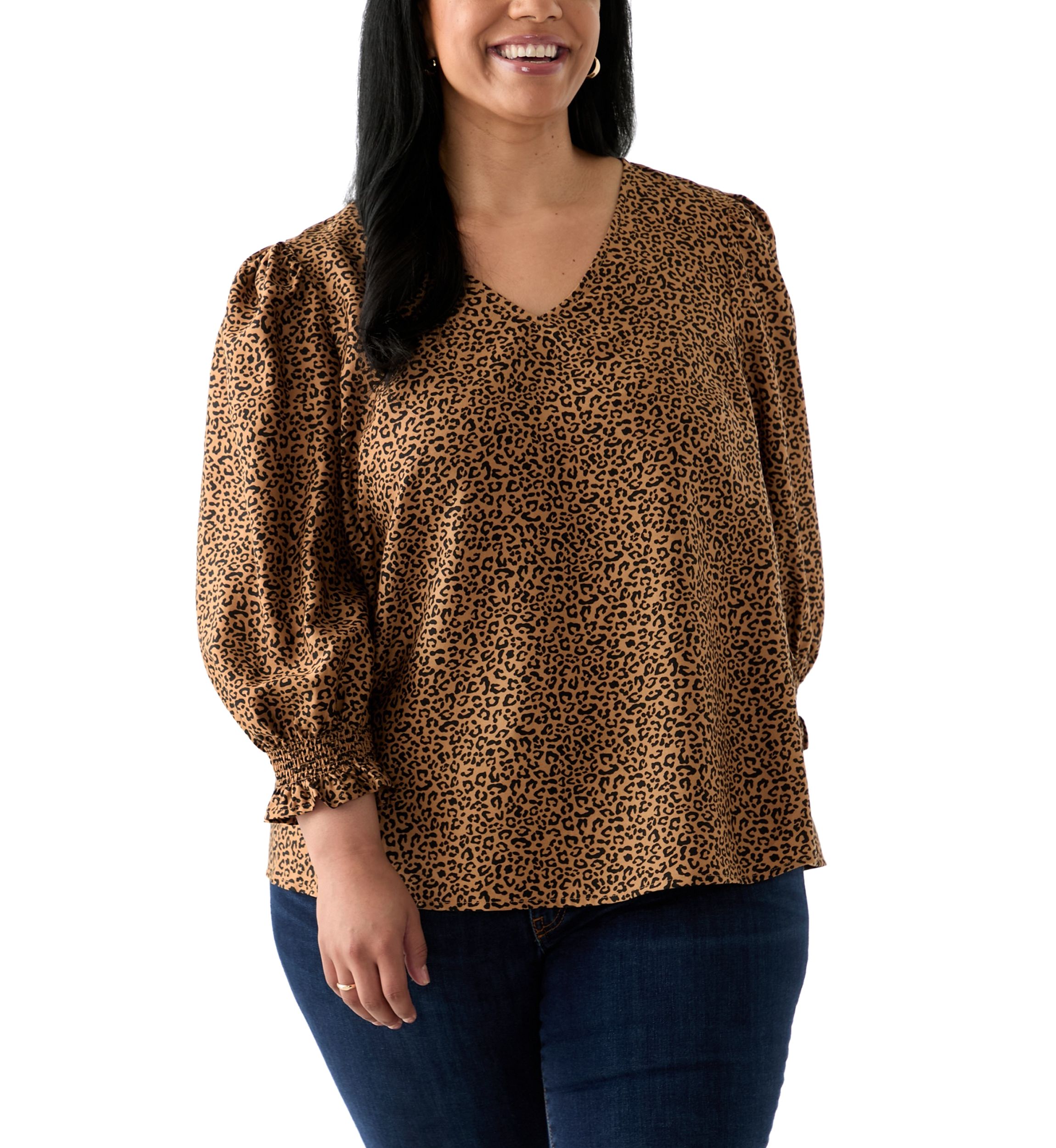 Plus Size 3/4 Sleeve Woven Print Blouse