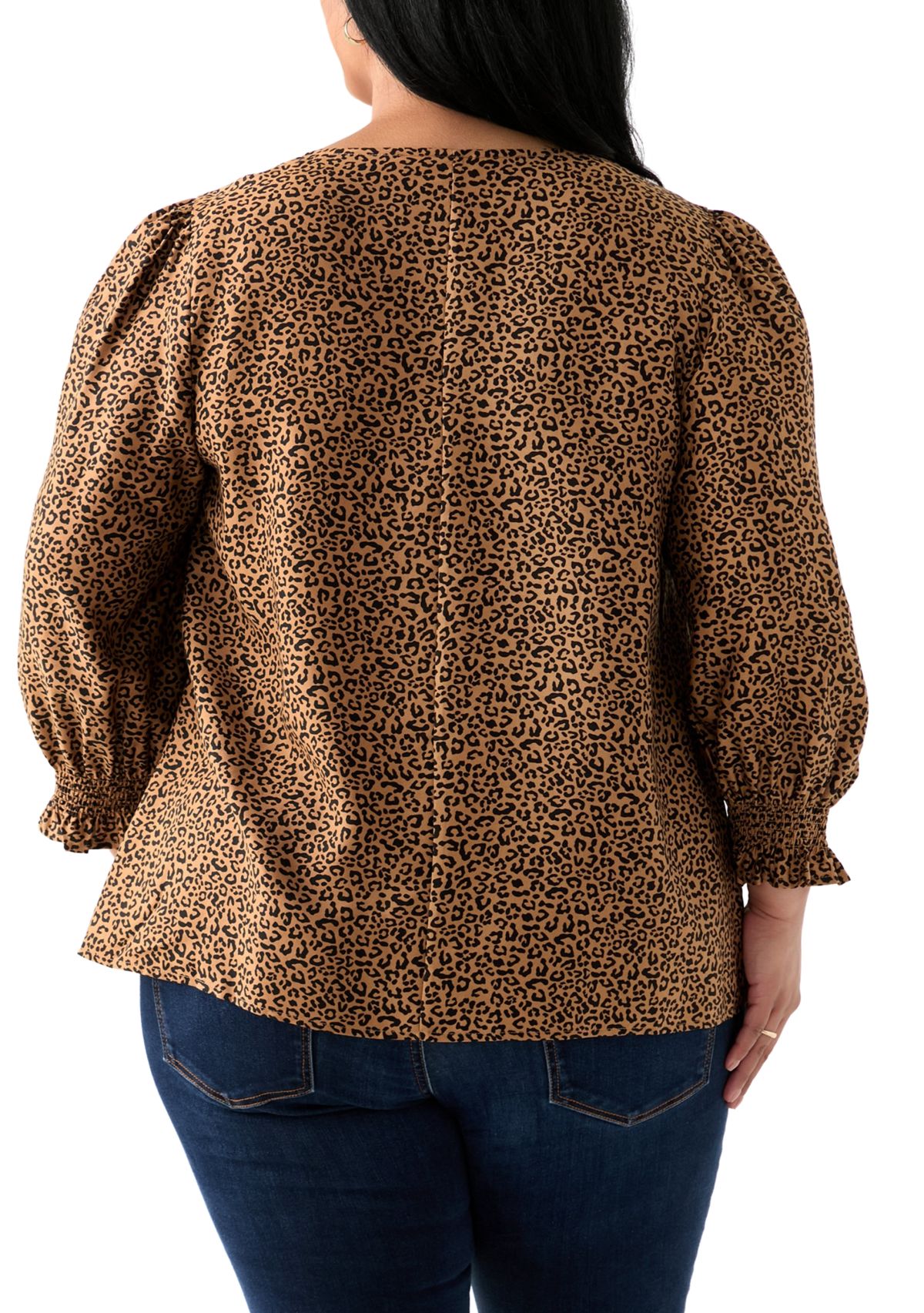 Plus Size 3/4 Sleeve Woven Print Blouse