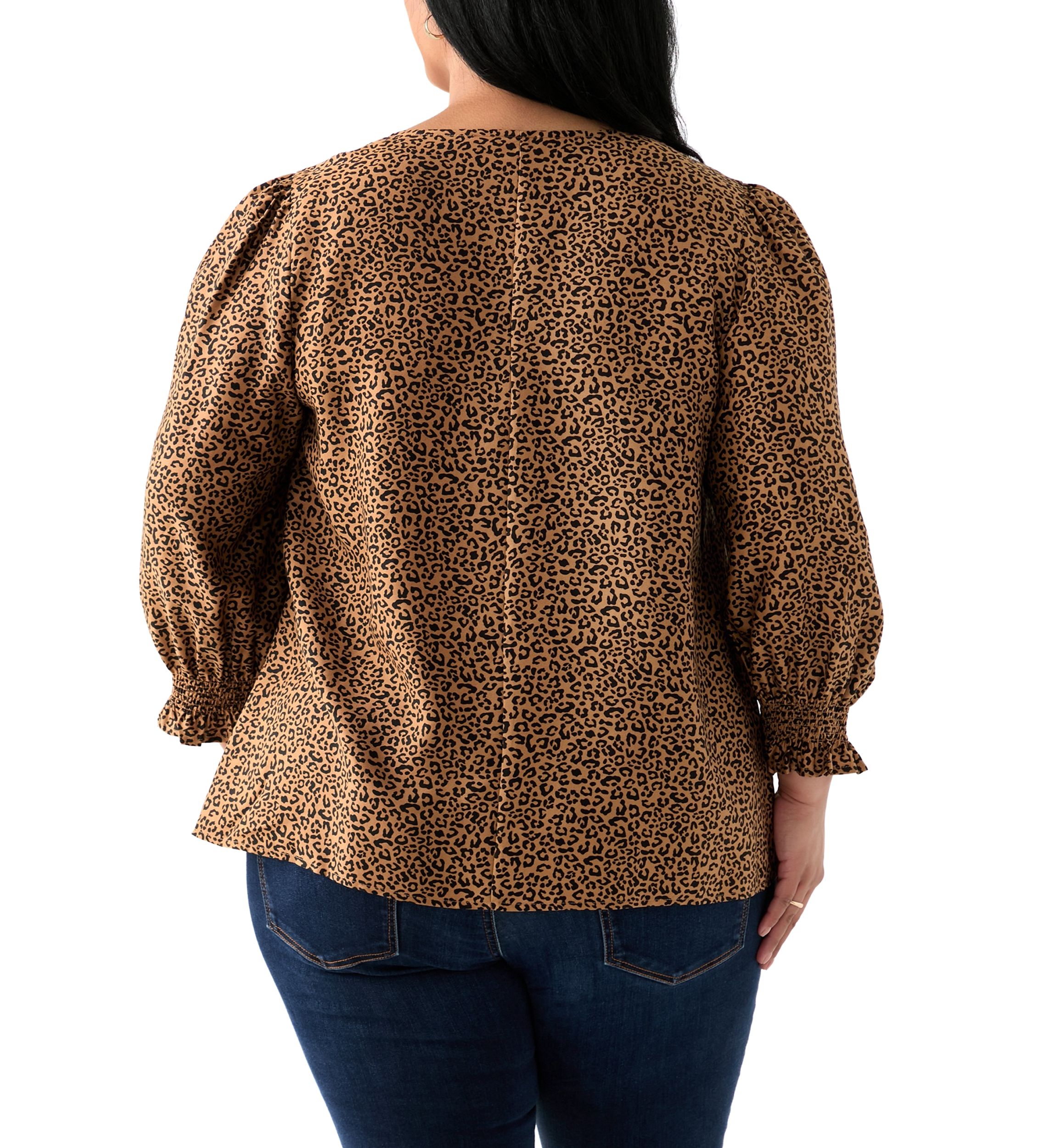 Plus Size 3/4 Sleeve Woven Print Blouse