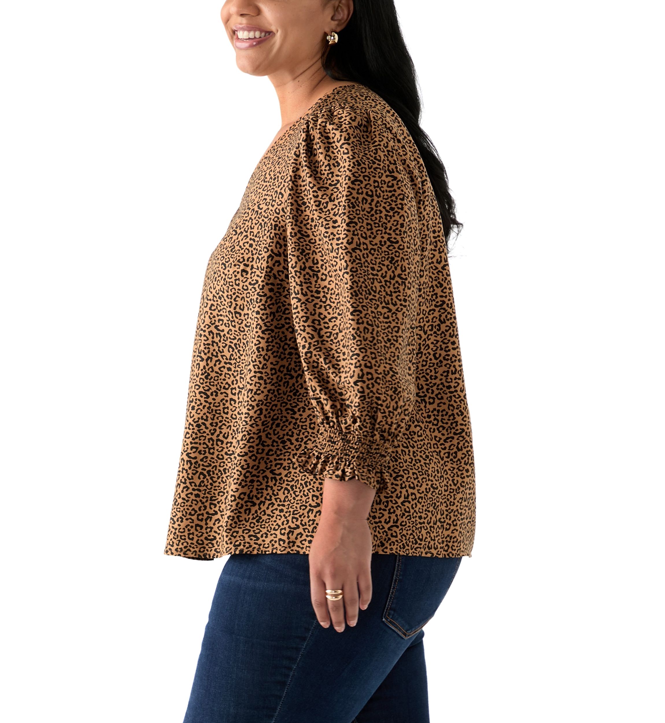 Plus Size 3/4 Sleeve Woven Print Blouse