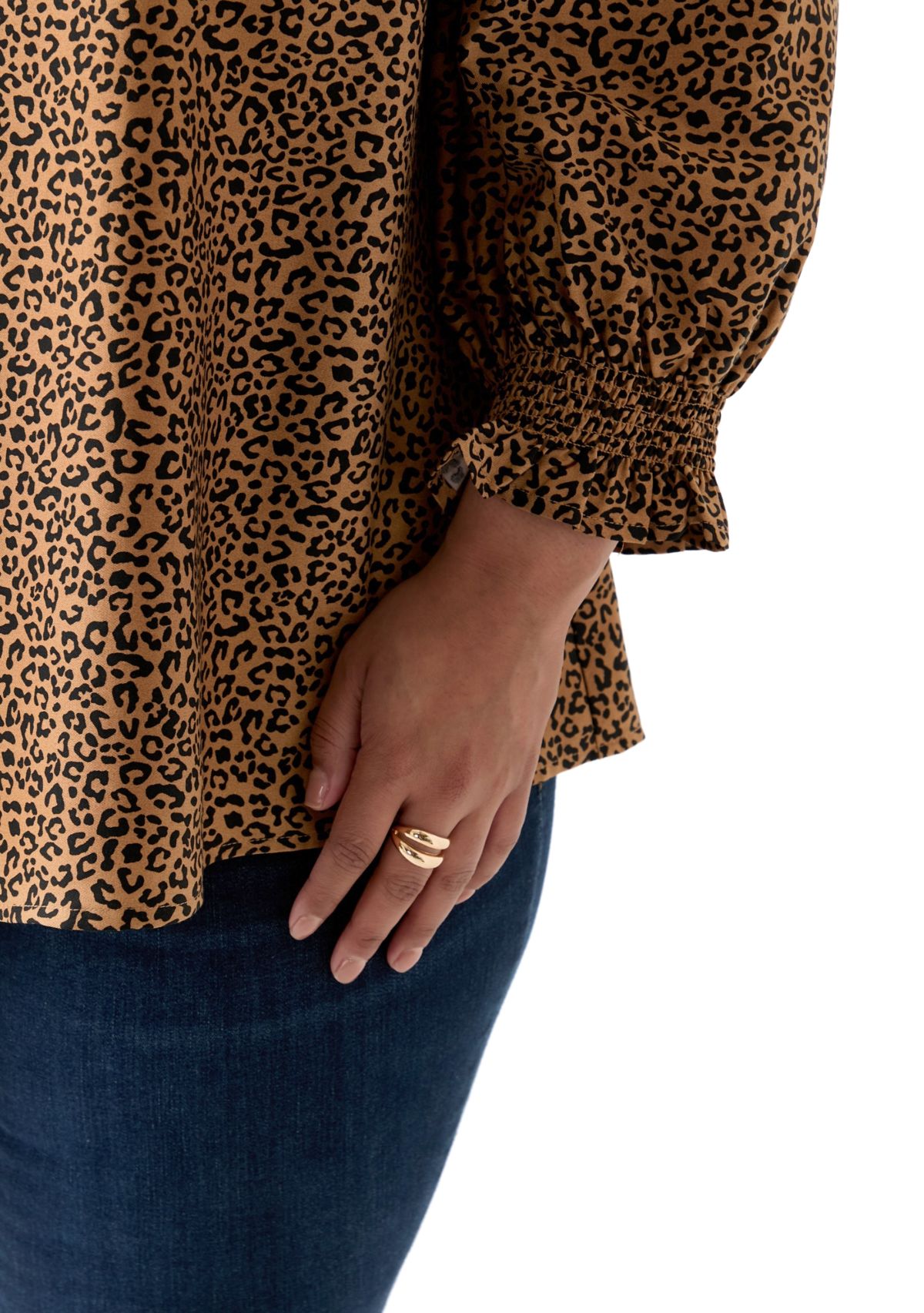 Plus Size 3/4 Sleeve Woven Print Blouse