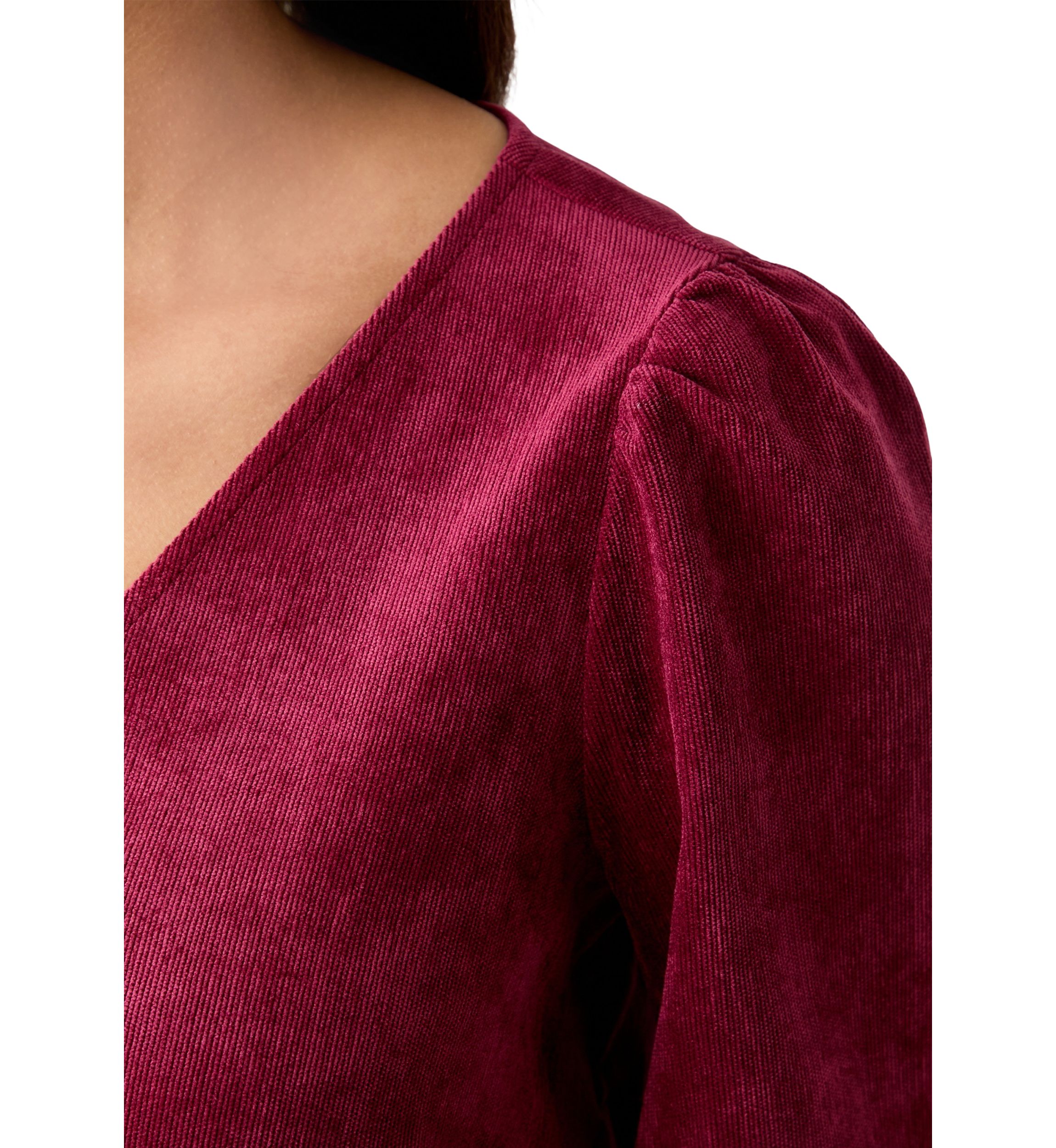 Womens Smocked Sleeve Woven Corduroy Shirt
