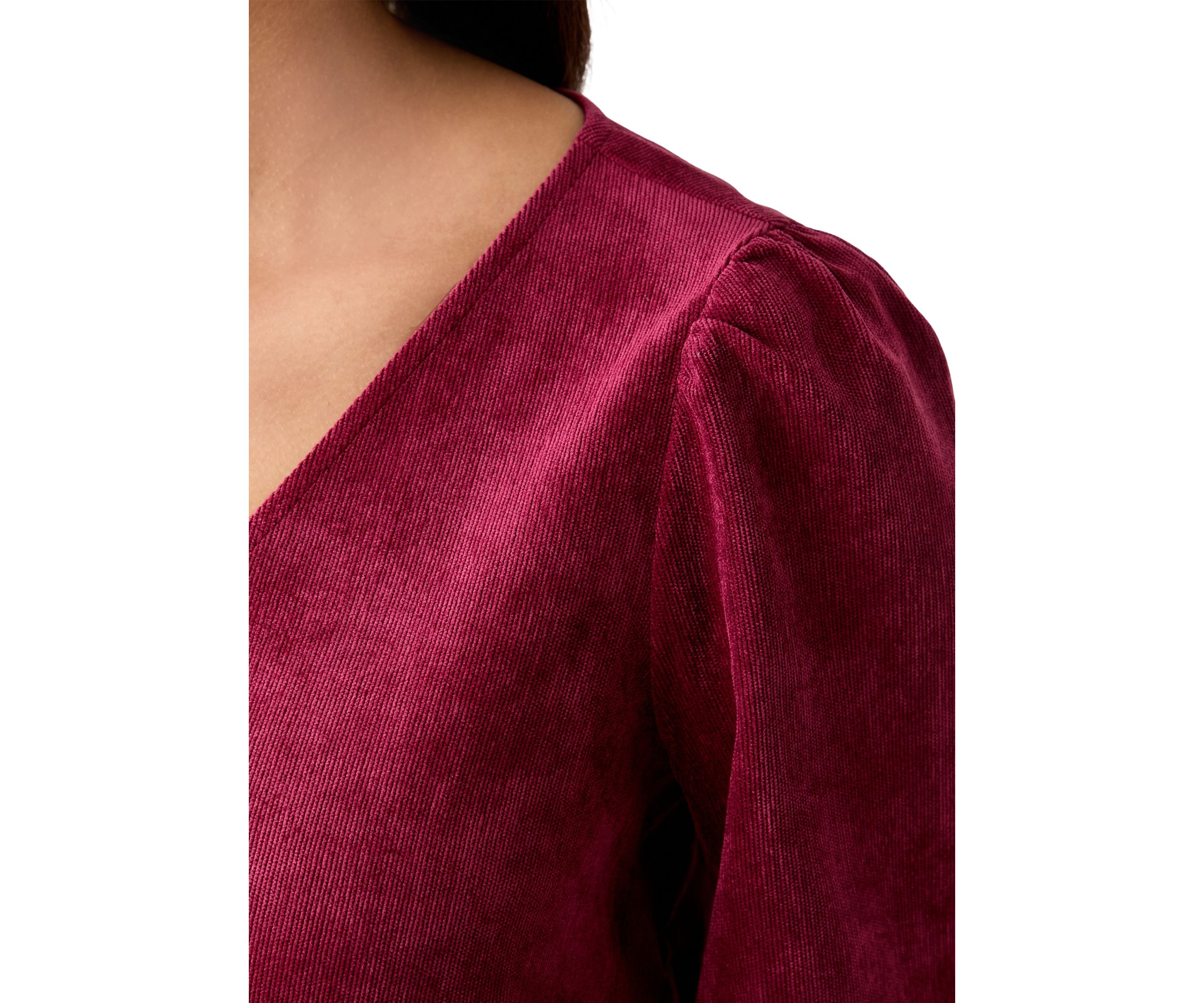 Womens Smocked Sleeve Woven Corduroy Shirt