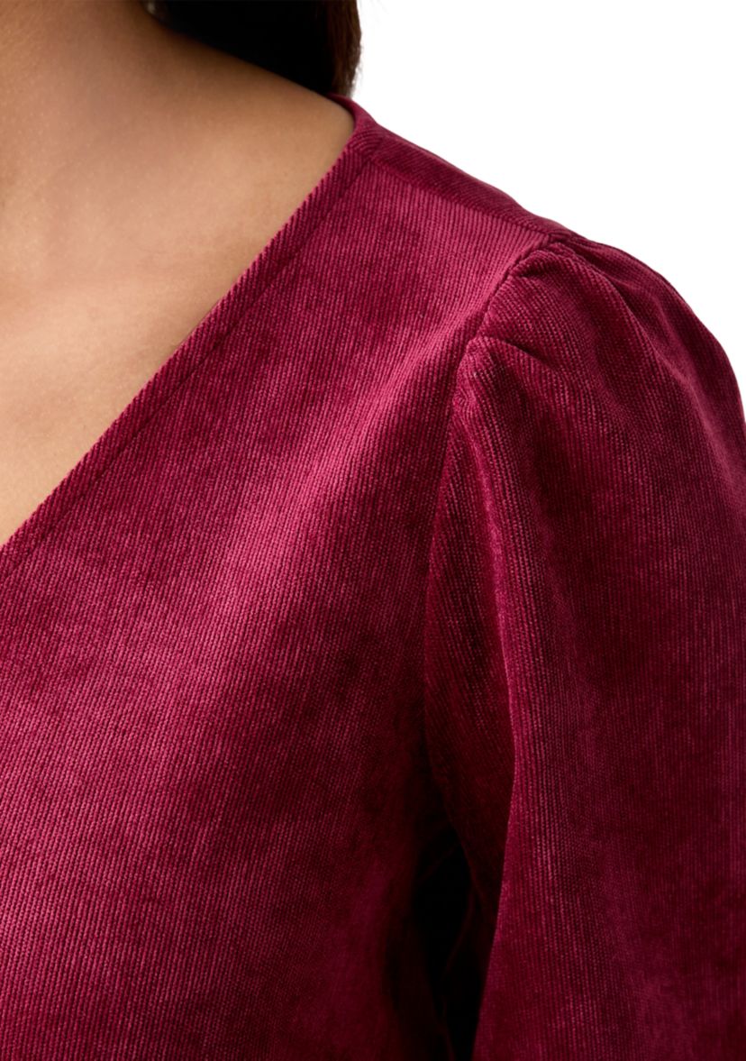 Womens Smocked Sleeve Woven Corduroy Shirt