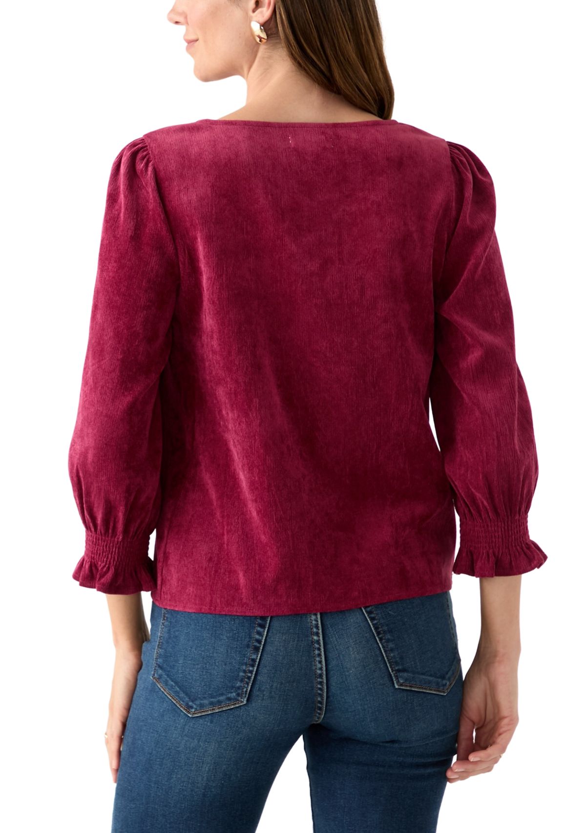 Petite Smocked Sleeve Woven Corduroy Shirt