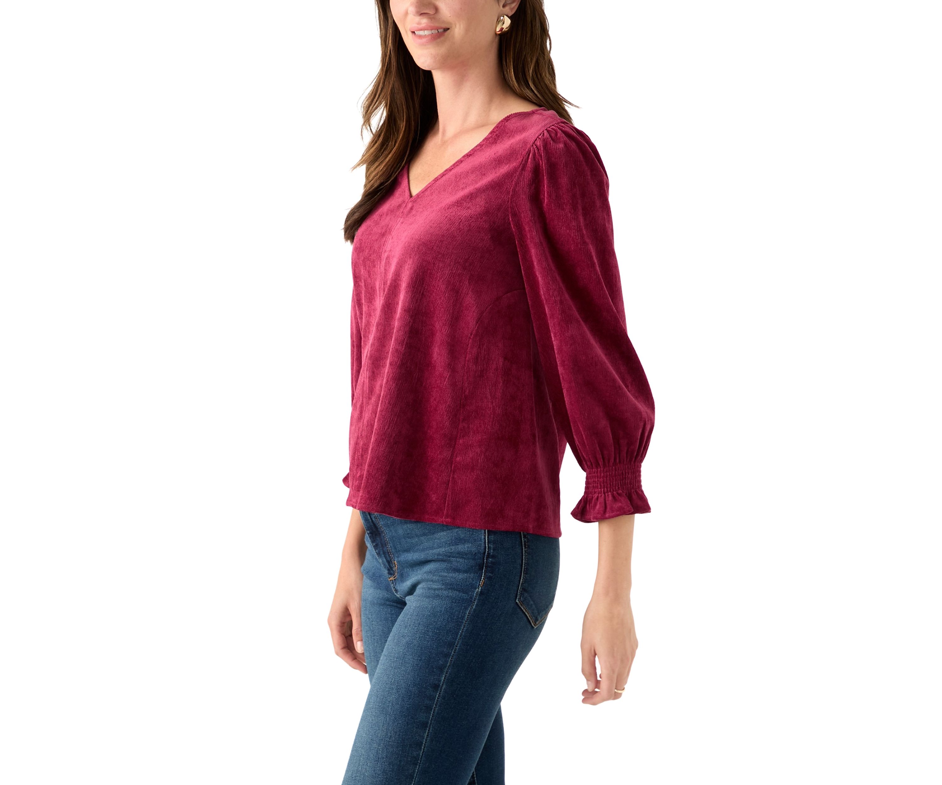 Petite Smocked Sleeve Woven Corduroy Shirt