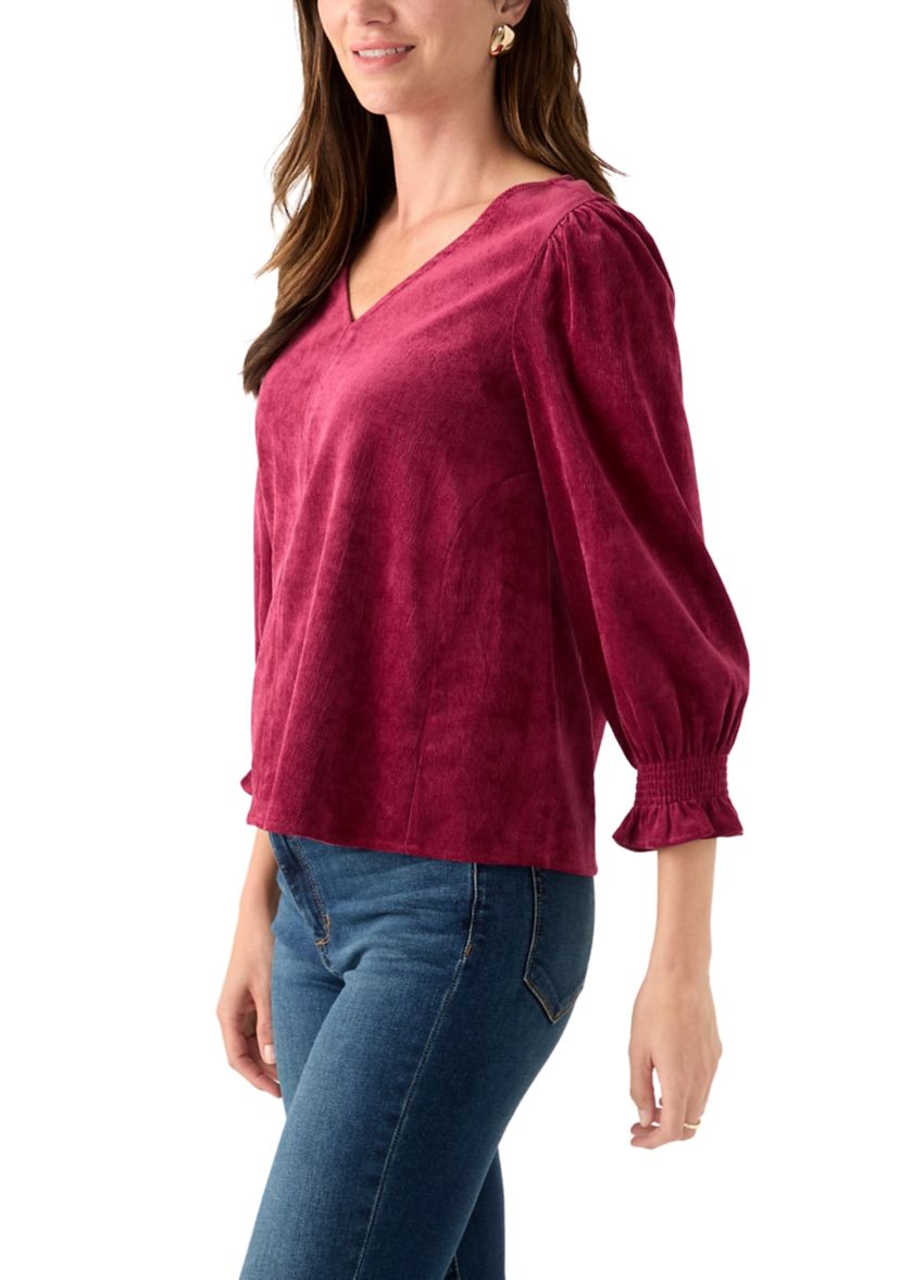 Petite Smocked Sleeve Woven Corduroy Shirt