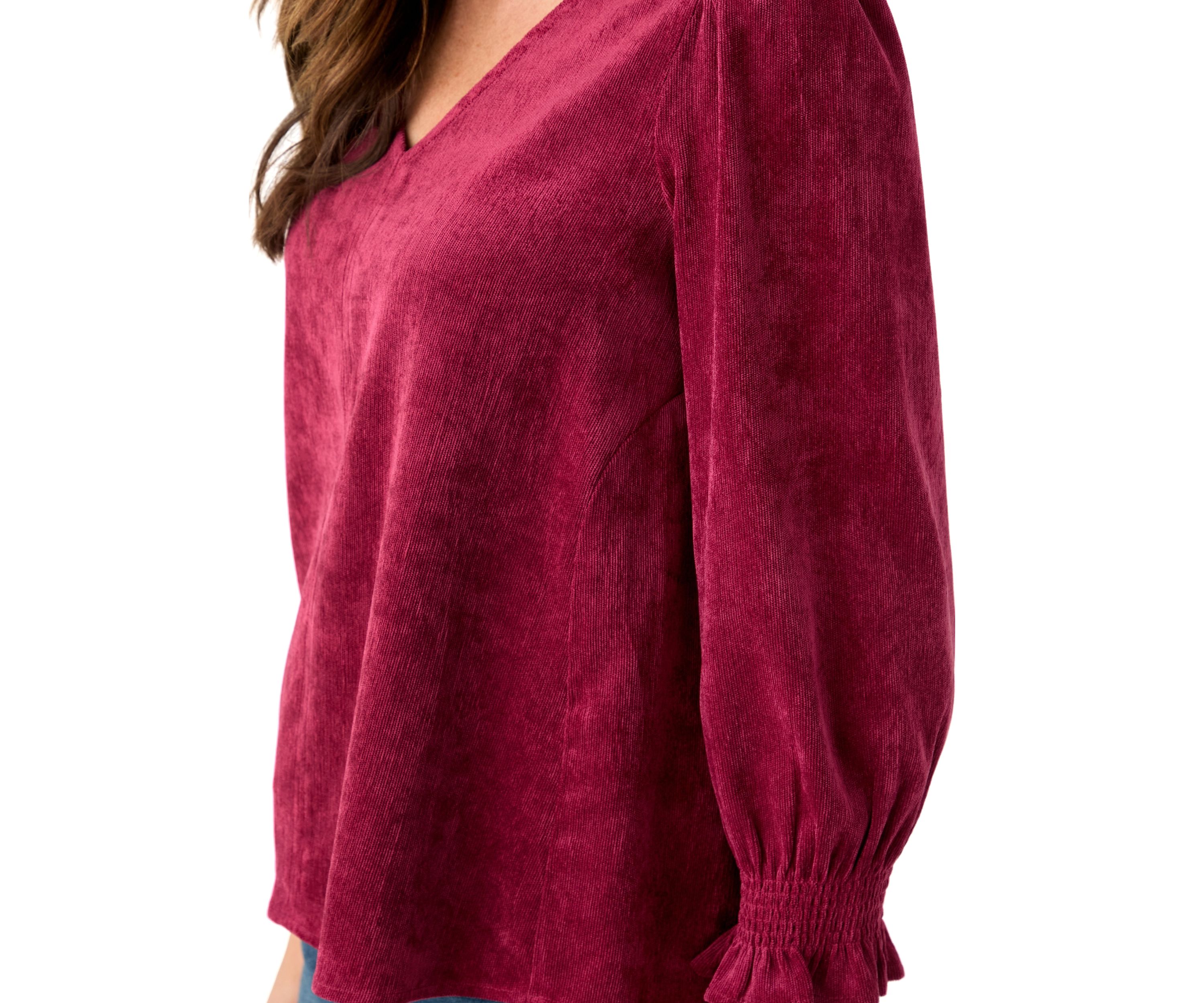 Petite Smocked Sleeve Woven Corduroy Shirt