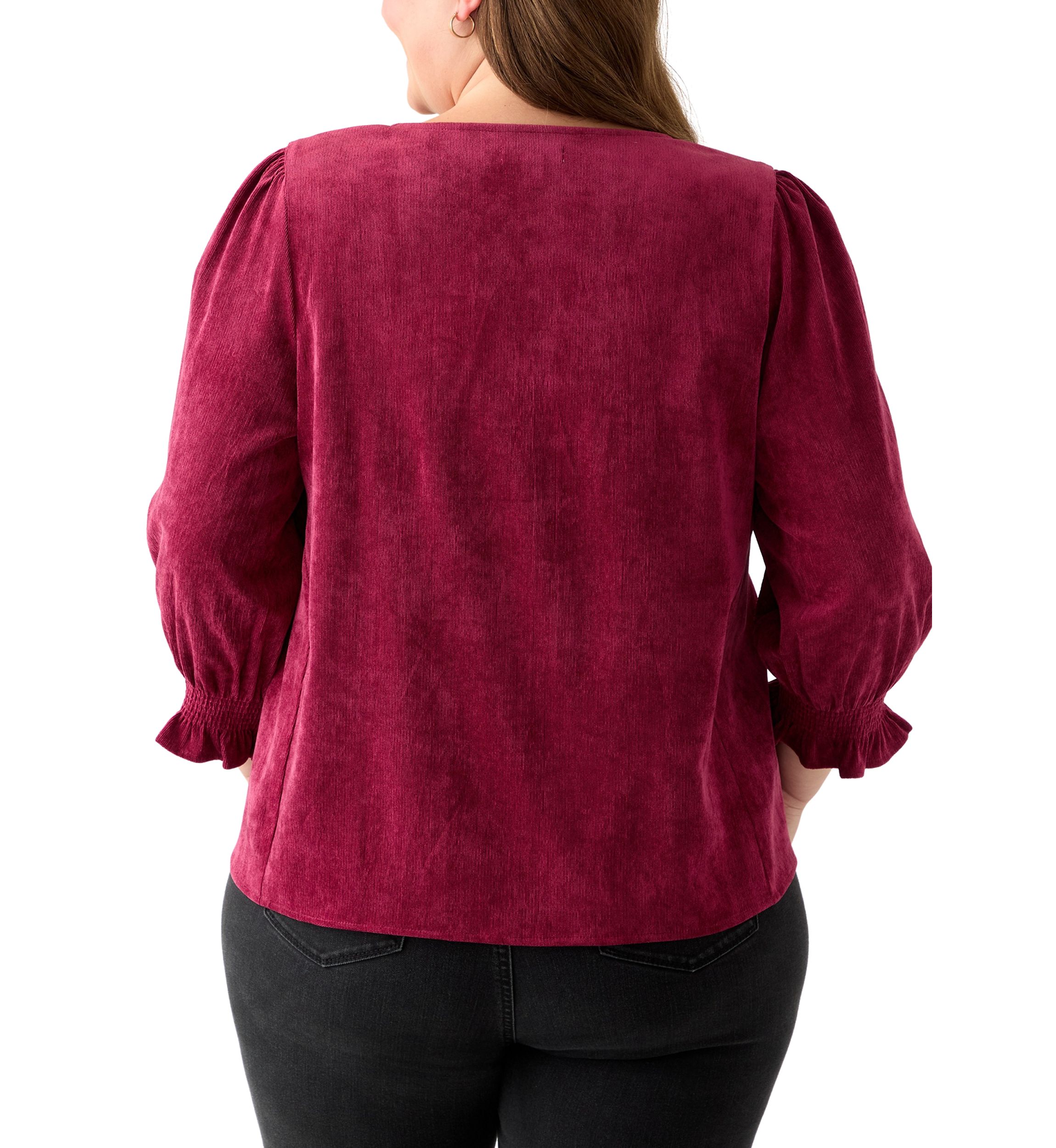 Plus Size Smock Sleeve A-Line Woven Cord Top