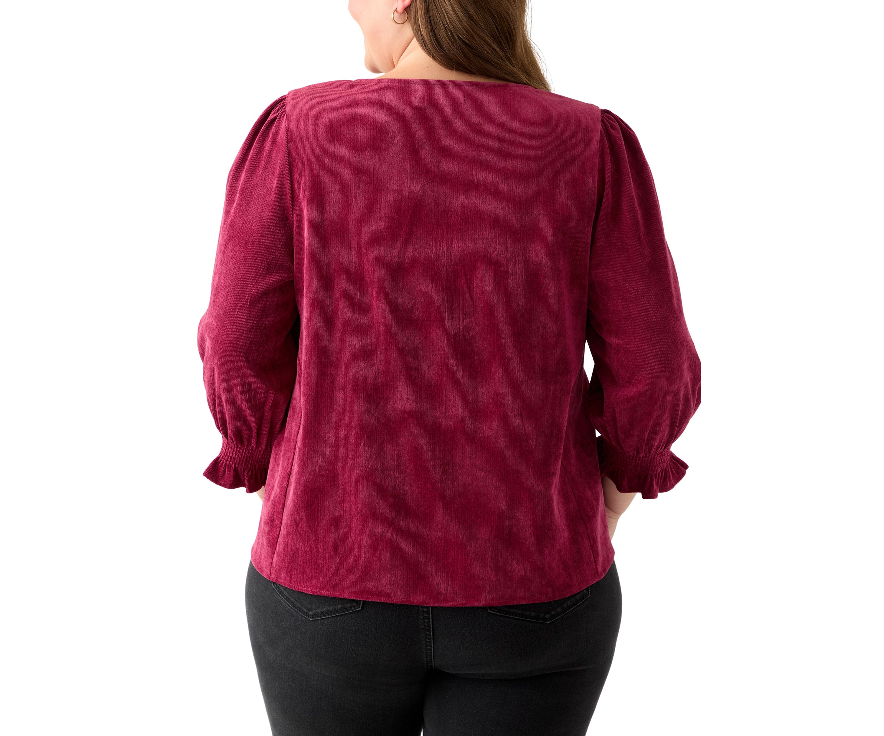 Plus Size Smock Sleeve A-Line Woven Cord Top